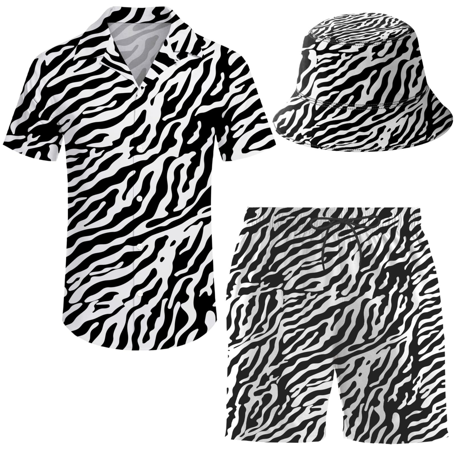 Men's 2 Piece Tracksuit Hawaiian Shirt Shorts Button Down Shirt and Shorts Sets with Bucket Hats