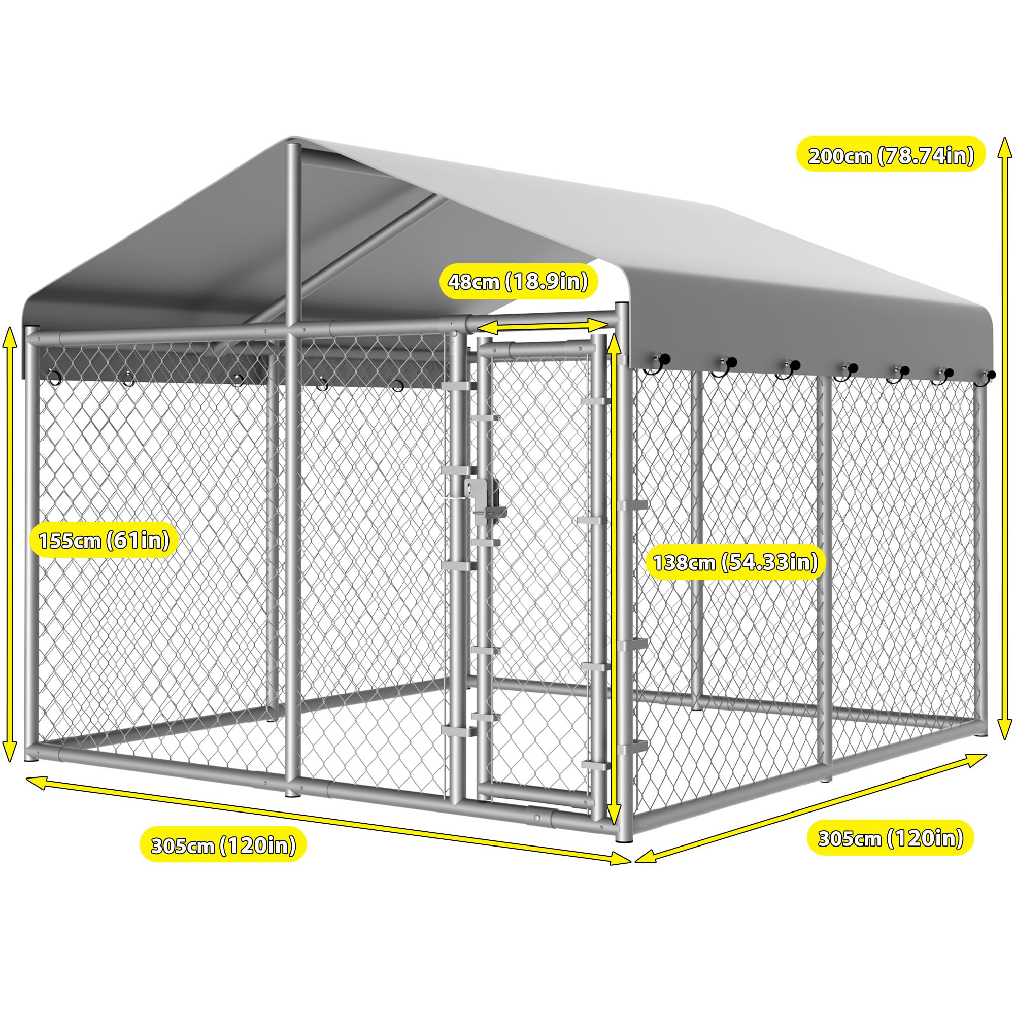 Dog Kennel Outside with Roof, Large Dog Run Enclosure, Outdoor Heavy Duty Pens House Pet Playpen with Galvanized Chain Link Waterproof Cover and Secure Lock(6.76'Lx6.76'Wx5.64'H)