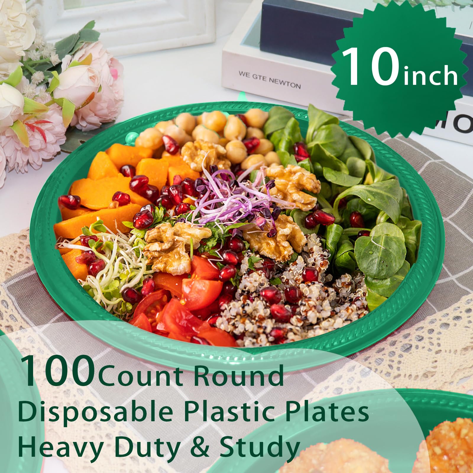 50 Pcs Black Plastic Plates, 10 Inch Black Plates, Black Party Plates Disposable for Birthday Weddings Fathers Day World Cup