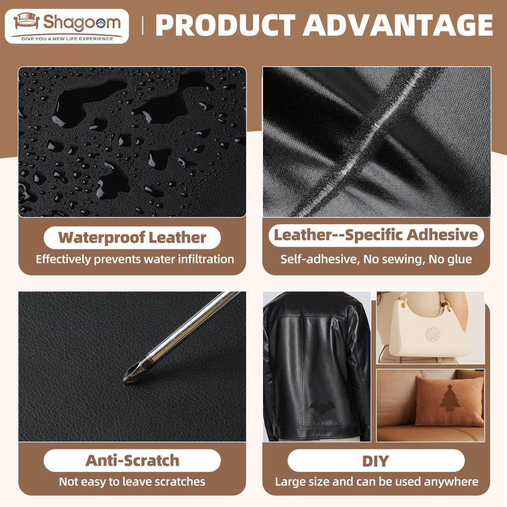 Shagoom Leather Repair Patch, Repair Patch Self Adhesive Waterproof, DIY Large Vinyl Patches for Couches, Furniture, Kitchen Cabinets, Wall （Beige, 3.5X79 Inch）