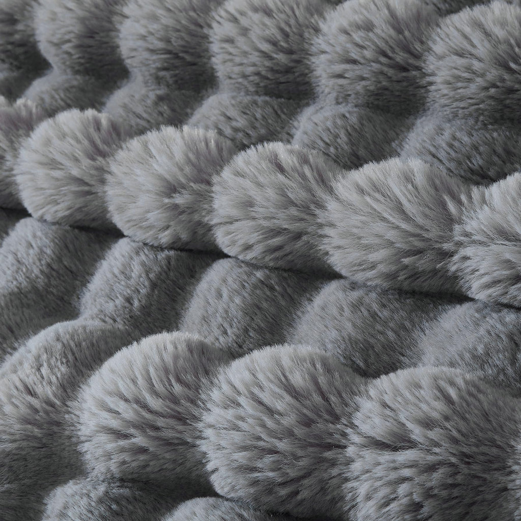50x60 Inches Ultra-Soft Fuzzy Faux Fur Plush Throw Blanket - Thick, Warm Sherpa for Couch, Sofa, Bedroom, Camping - Decorative Blanket for Cozy Warmth, Bubble Grey