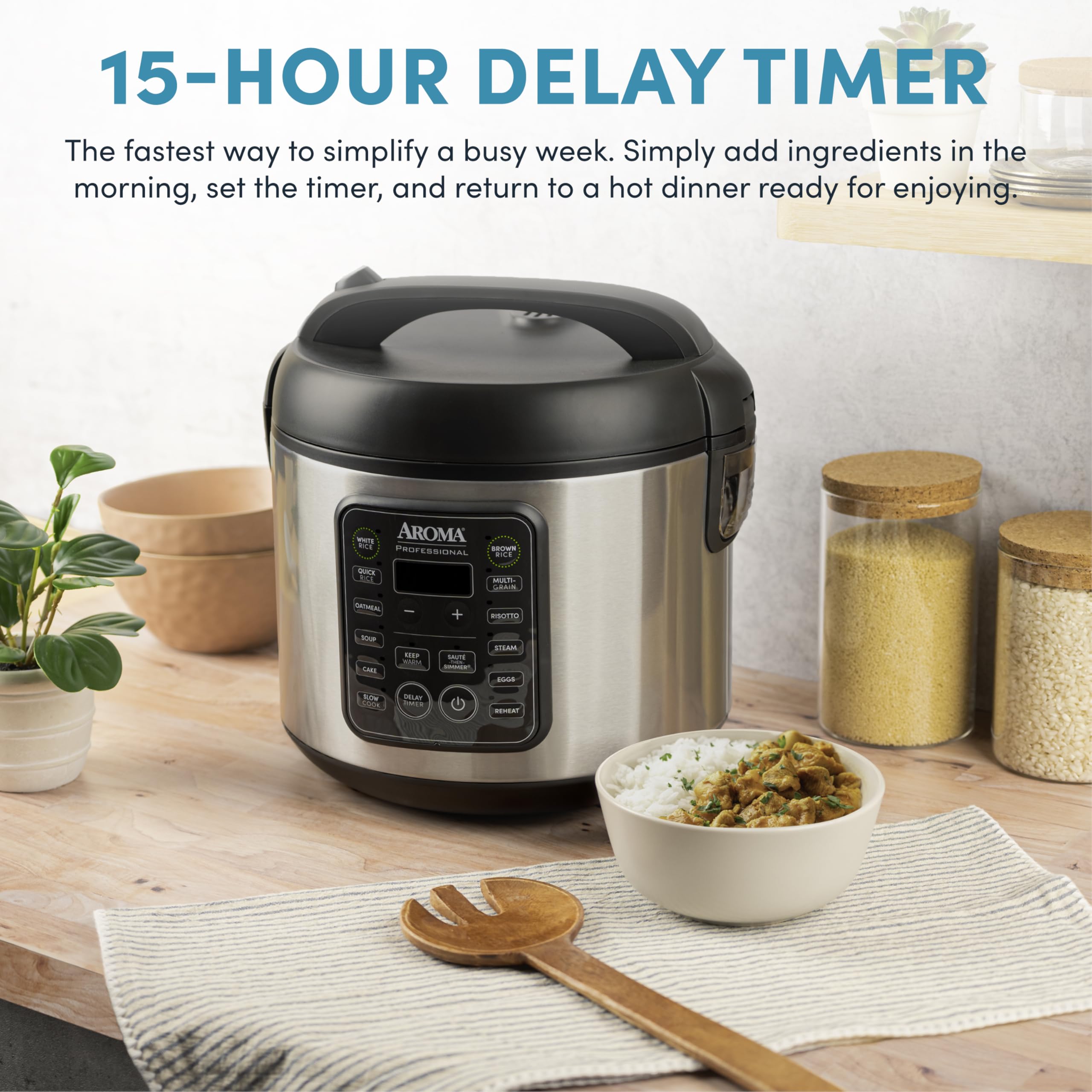 AROMA Digital Rice Cooker, 4-Cup (Uncooked) / 8-Cup (Cooked), 2 Qt, Steamer, Multicooker, Slow Cooker, Oatmeal Cooker, Auto Keep Warm, Stainless Steel Exterior