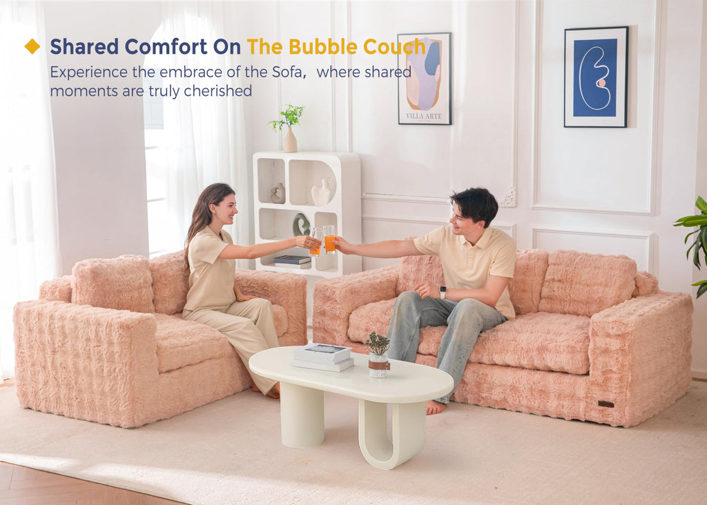 MAXYOYO 3 Seater Sofa Couch for Living Room, Tufted Boneless Couch Sofa Couch, Comfy Bubbled Bean Bag Chair for Apartment, No Assembly Needed, Beige