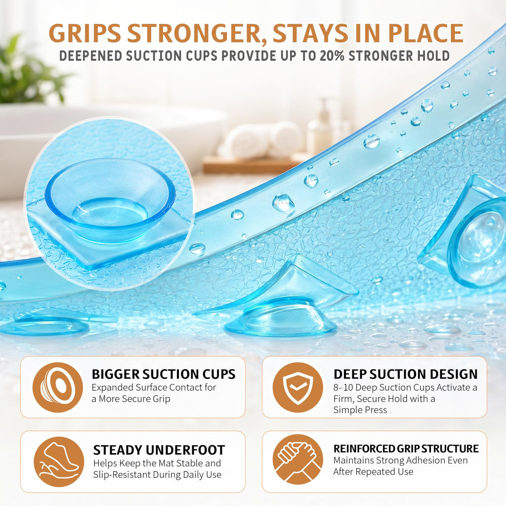 Yimobra Square Shower Mat Non Slip, Super Strong Suction Cups, 21"X21" Bath Tub Mat with Drain Holes, Machine Washable Fast Draining Bath Mats, Bathroom Essentials,Black
