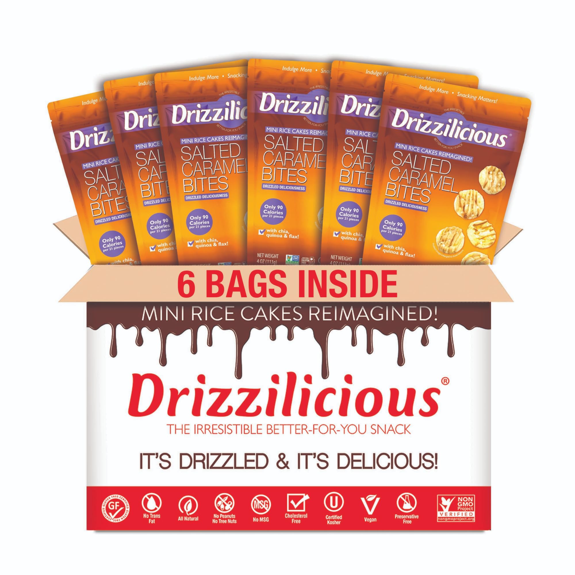 Drizzilicious Mini Flavored Rice Cakes - Rice Crisps, Healthy Snack for Adults and Kids, Vegan, Gluten Free Snack, 90 Calories Per 21 Pieces, S'mores & Cinnamon Swirl - 4 oz (Pack of 6)