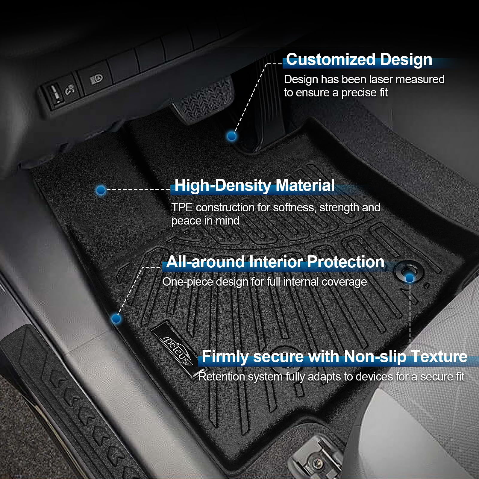 PELEUS Floor Mats for Toyota 4Runner 2003-2009 (4th Gen), All Weather Custom Fit Car Mats & Cargo Liner Set, Odorless TPE Heavy Duty Protection Accessories, Black (Only 5-Seat Models)