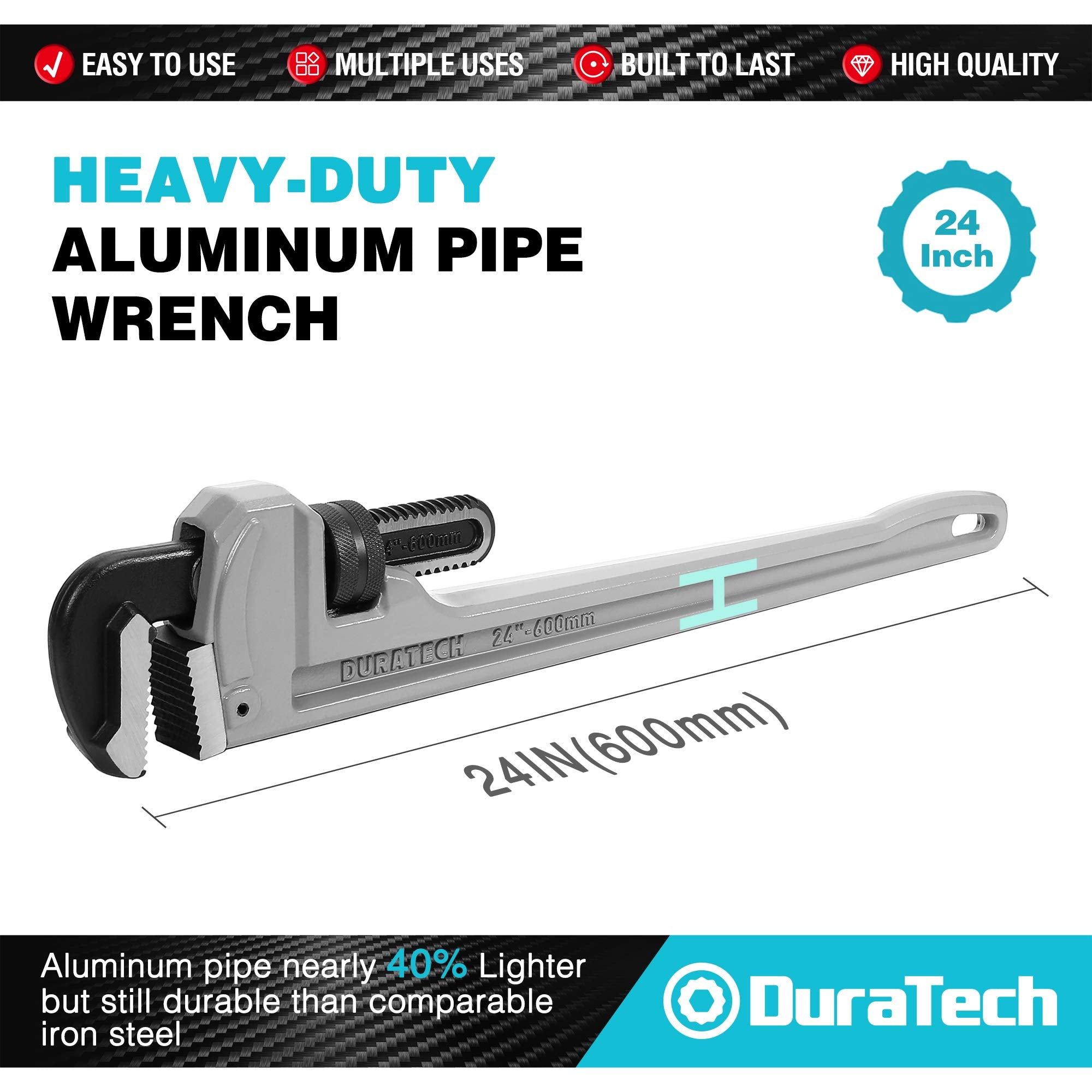 DURATECH 8-inch Heavy Duty Aluminum Straight Pipe Wrench, Adjustable Plumbing Wrench, Drop Forged, Exceed GGG standard