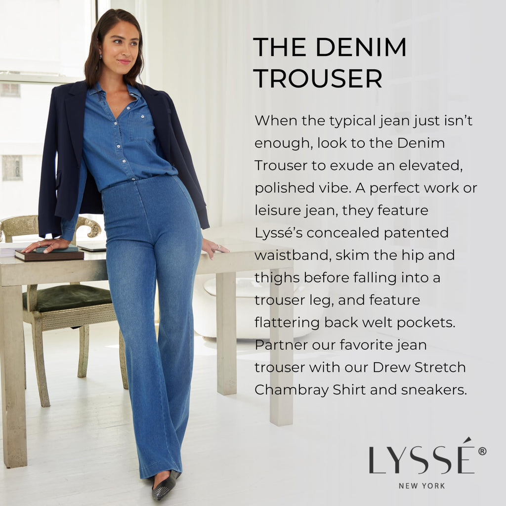 Lyssé Denim Trouser High Waisted Stretch Jeans for Women – Wide Leg Pull-On Pants with Flattering Fit & Soft Fabric
