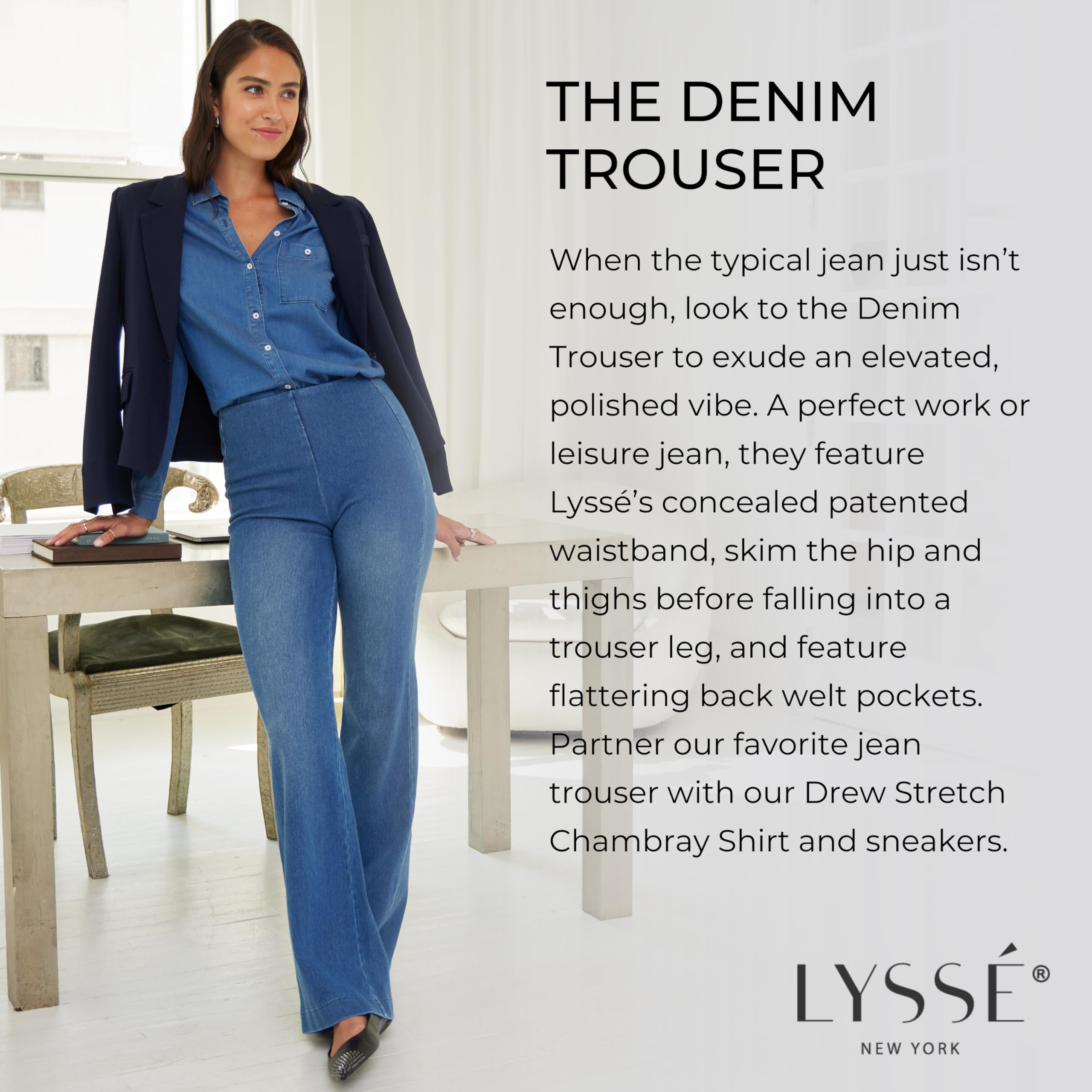 Lyssé Denim Trouser High Waisted Stretch Jeans for Women – Wide Leg Pull-On Pants with Flattering Fit & Soft Fabric