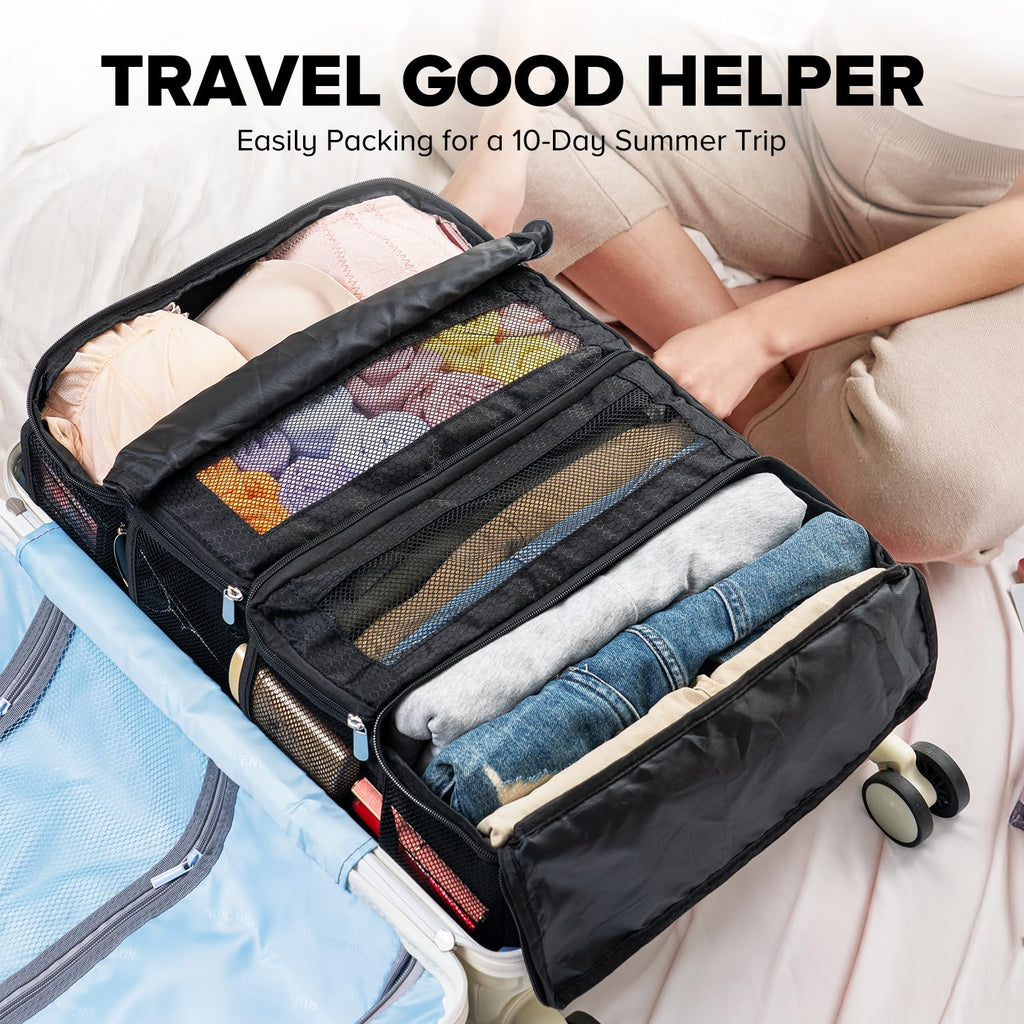Suitcase Organizer, Travel Luggage Organizer Hanging Shelves Packing Cube Closet/Collapsible Portable Travel Organizer for Carry-on
