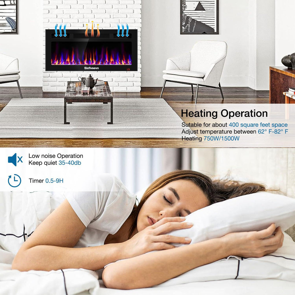 31 Inch Electric Fireplace Recessed and Wall Mounted, Fireplace Heater and Linear Fireplace, Ultra-Thin Electric Fireplace, Low Noise, with Timer, Remote Control, Adjustable 12 Flame Color, 750/1500W