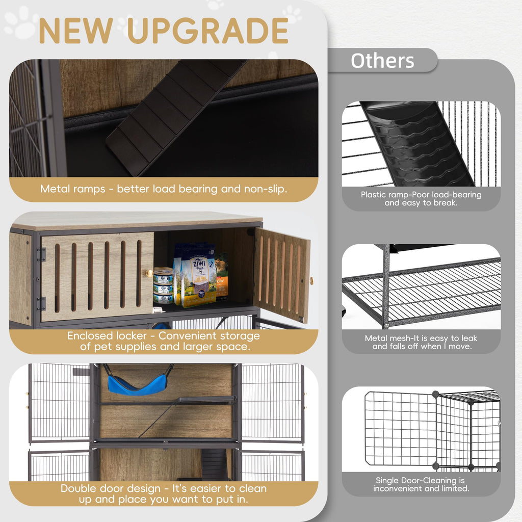 Fragess Metal Large Guinea Pig Cages 5 Levels, 60" H Rolling Ferret Cage with Removable Ramps & Double Door, Cages with Locker, Squirrel Cage Christmas Decoration Pet Crate Furniture