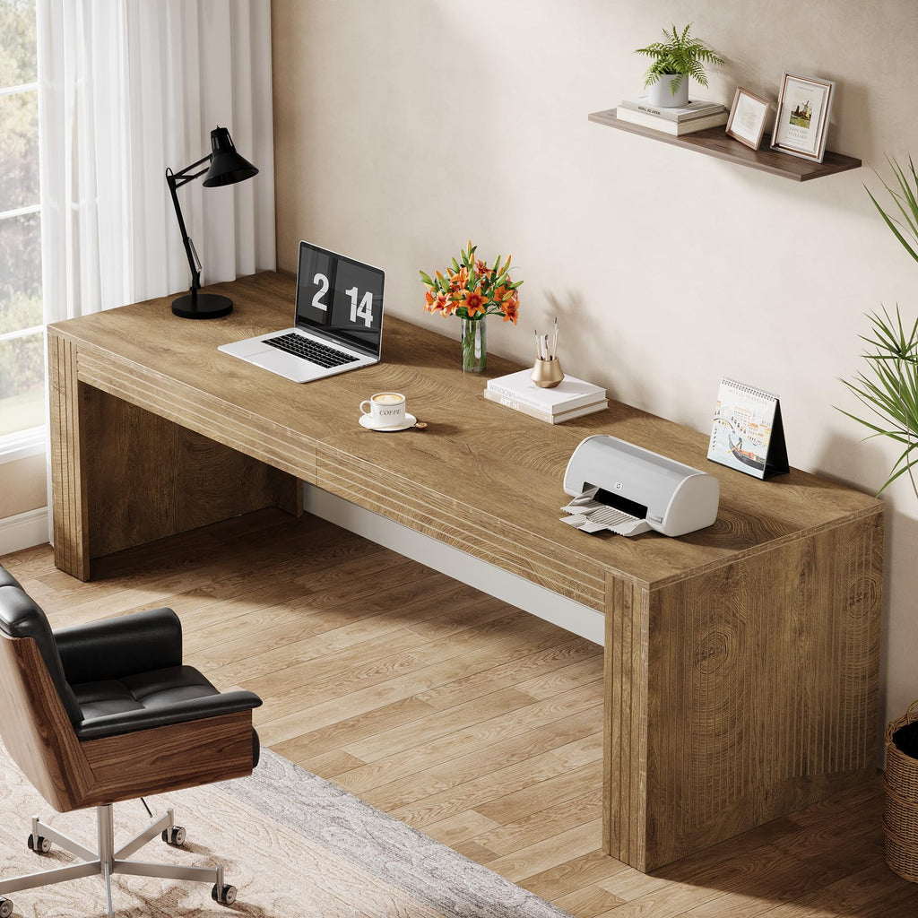 Tribesigns 79-Inch Extra Long Desk, Two Person Double Desk for Home Office, Wooden Long Computer Desk Writing Table for Office, Coffee Brown