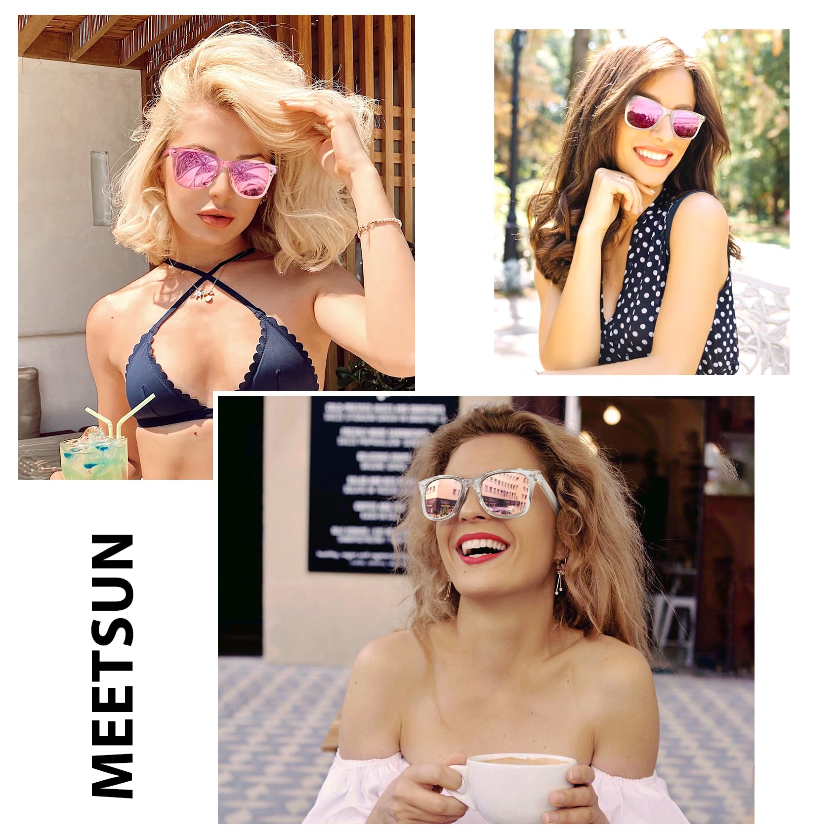 MEETSUN Retro Polarized Sunglasses for Women Men Classic Mirror Lens Driving Trendy Sun Glasses UV Protection (3 Pack)