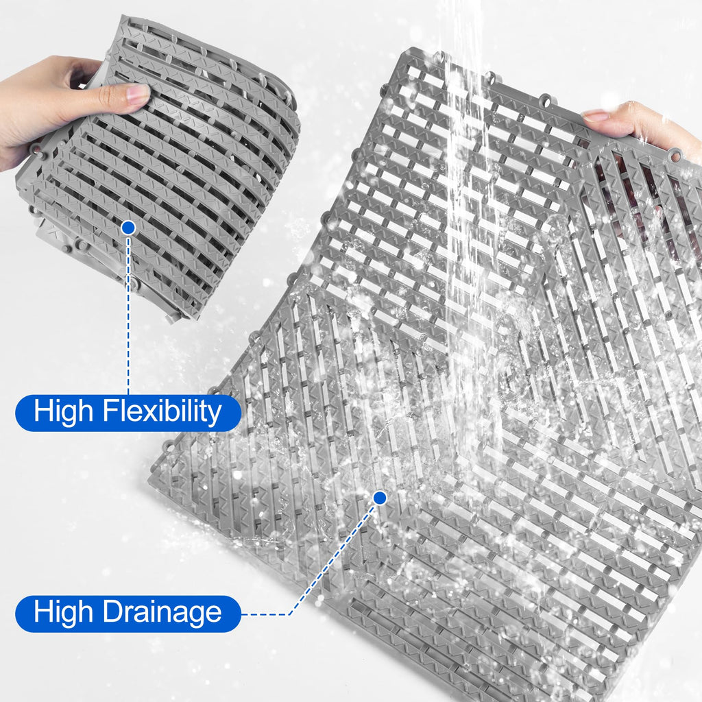 ToLanbbt Modular Interlocking Cushion 8P 11.8" x 11.8" Interlocking Rubber Floor Drain Holes Non-Slip Splicing Drainage Mats for Deck, Shower, Kitchen, Drain Pool, Sauna Bath, Indoor Outdoor (Black)