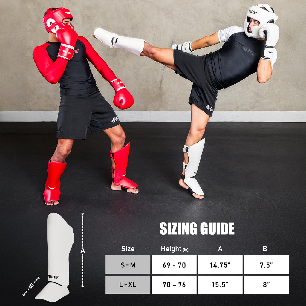 Elite Sports Muay Thai Shin Guards Kickboxing MMA Muay Thai Leg Instep Protective Pads, Martial Art Kicking Sparring Training Gear for BJJ Karate Boxing Taekwondo