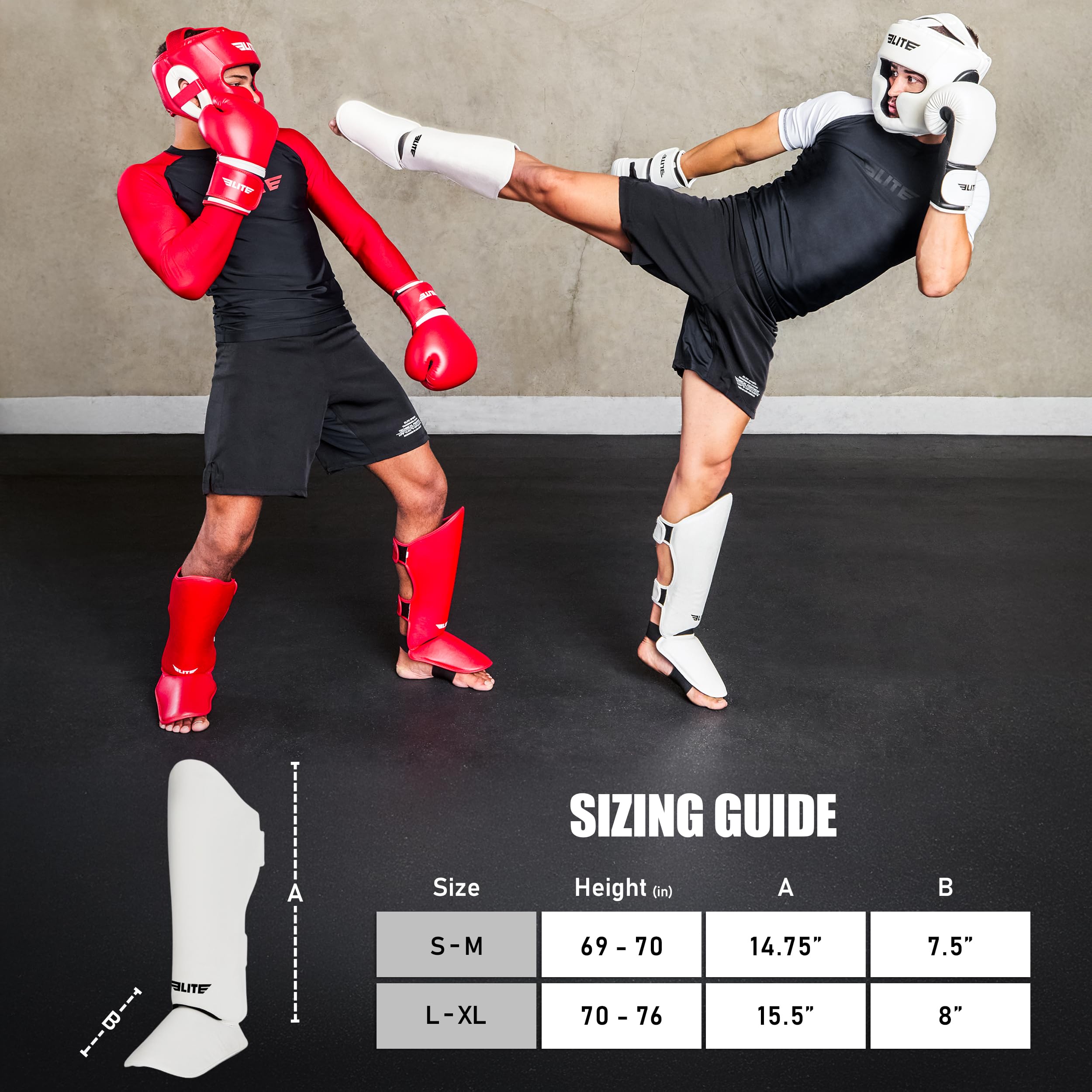 Elite Sports Muay Thai Shin Guards Kickboxing MMA Muay Thai Leg Instep Protective Pads, Martial Art Kicking Sparring Training Gear for BJJ Karate Boxing Taekwondo