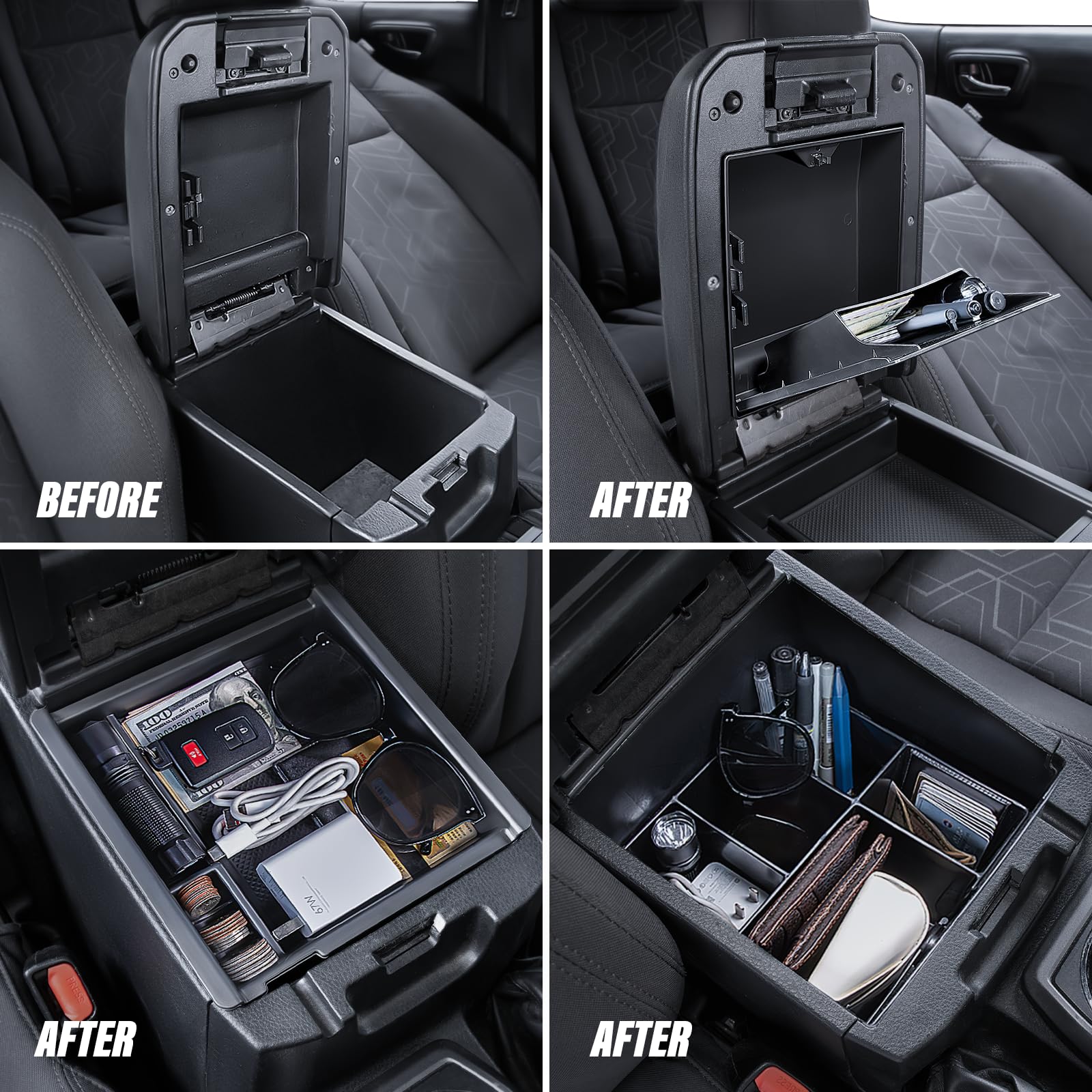 Carlimeki Center Console Organizer (3-piece set) for Tacoma 2016-2023 - for Tacoma Accessories