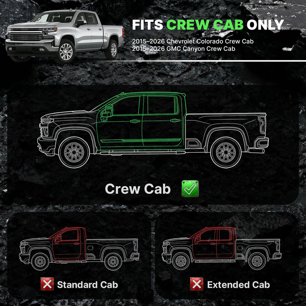 OEDRO Running Boards: Compatible with Chevy Colorado/GMC Canyon 2015-2026 Crew Cab, Side Steps Two-Stairs Bed Access Nerf Bar Rails