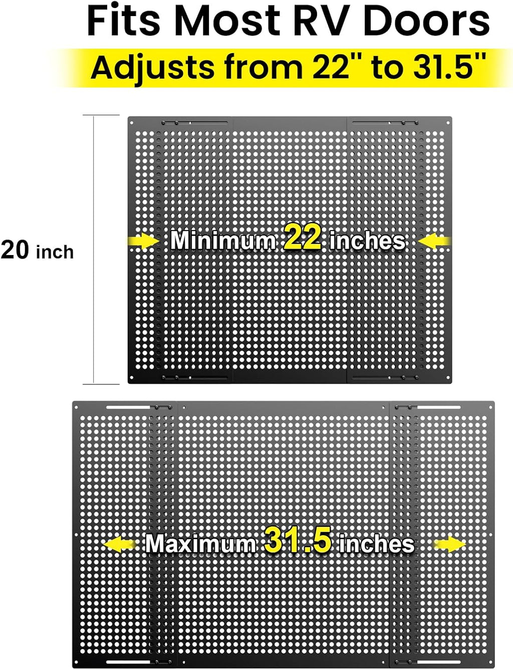 Safoner Premium Adjustable RV Entry Screen Door Grille, Adjusts from 22"- 31.5", Aluminum Alloy Protector Guard for RV, Camper- Black