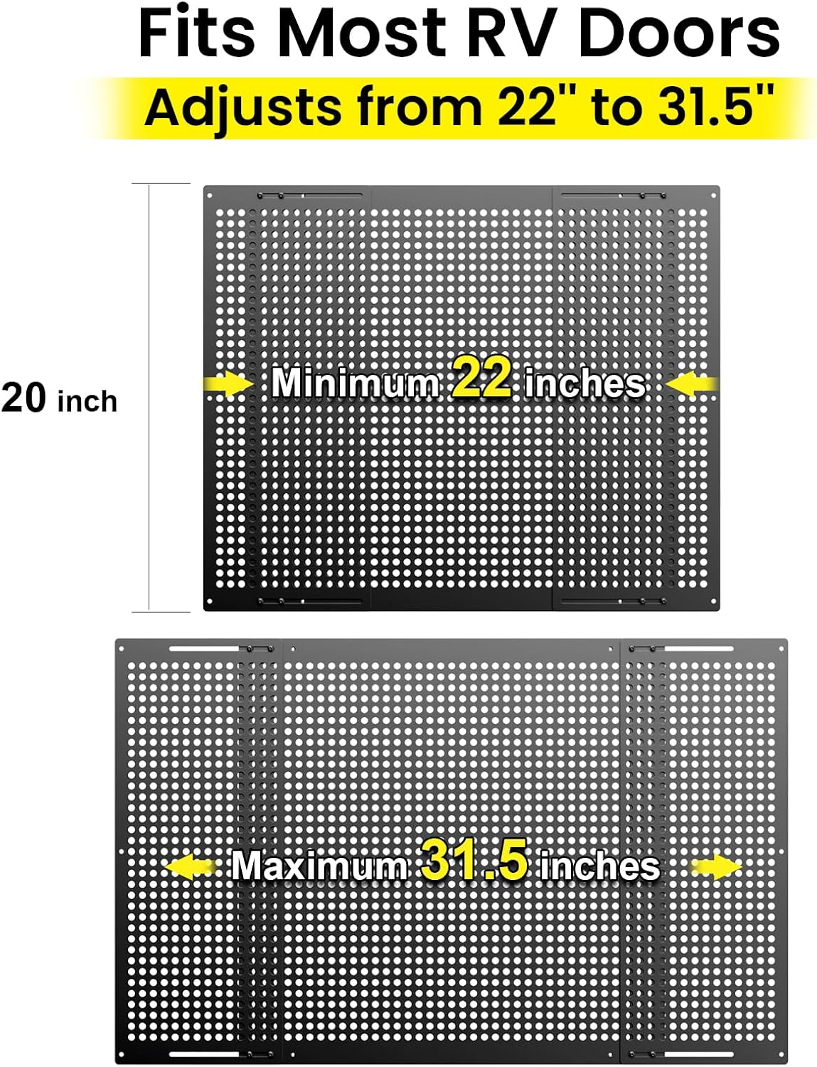 Safoner Premium Adjustable RV Entry Screen Door Grille, Adjusts from 22"- 31.5", Aluminum Alloy Protector Guard for RV, Camper- Black