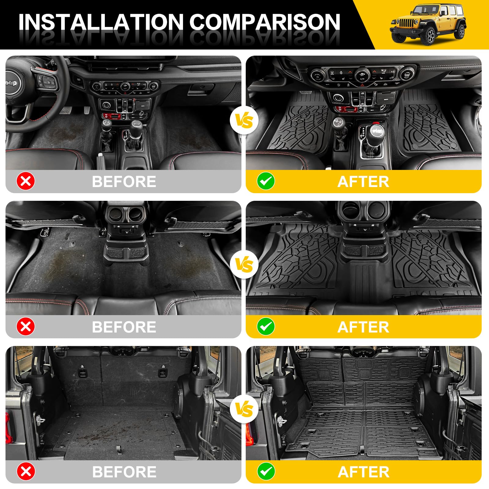 Cargo Mats for 2018-2025 Jeep Wrangler JL Unlimited 4X4 Trunk Mat with Backrest Liner, All Weather TPE Protector Rear Back Seat Mats for 18-25 Wrangler JL 4X4 4 Door Accessories