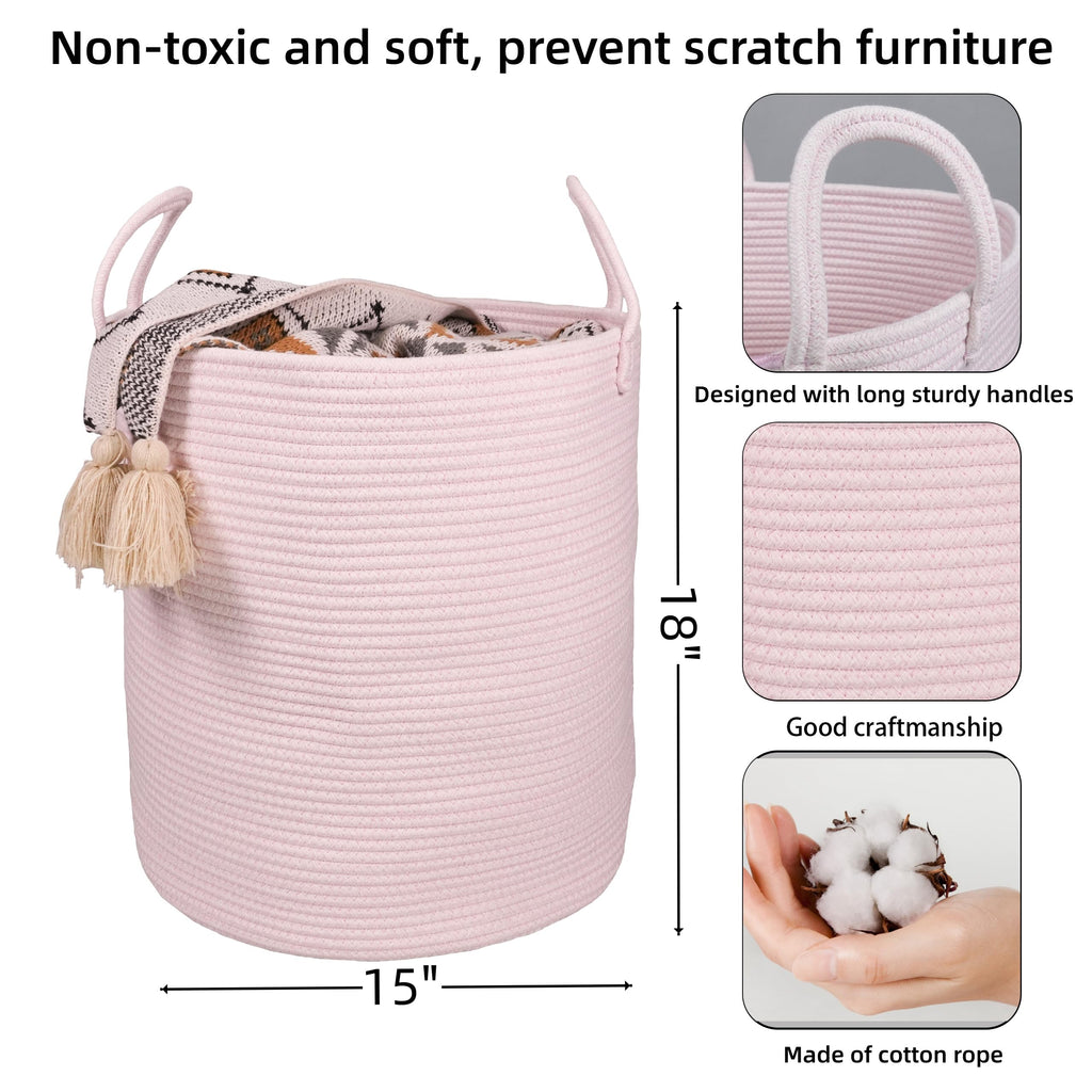 XUANGUO Black Cotton Rope Laundry Basket Hamper for Clothes Woven Storage Basket for Living Room Bedroom Boho Tall Rope Baskets for Blanket Toys Pillow Towels Baby Nursery Hamper Bin Large