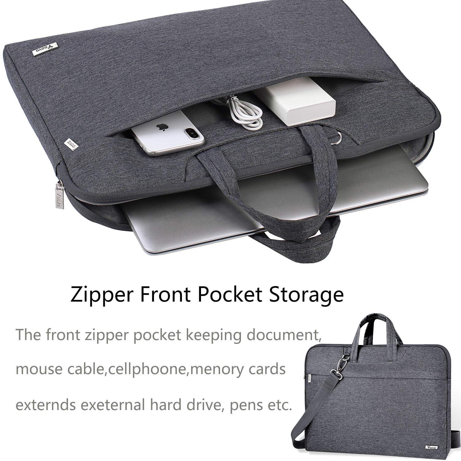 Voova Laptop Bag 13 14 Inch, Waterproof Computer Sleeve Carrying Case with Shoulder Straps & Handle Compatible with Macbook Air 13 M2/M3/M4, MacBook Pro 13/14, HP Dell Lenovo Chromebook 14, Black