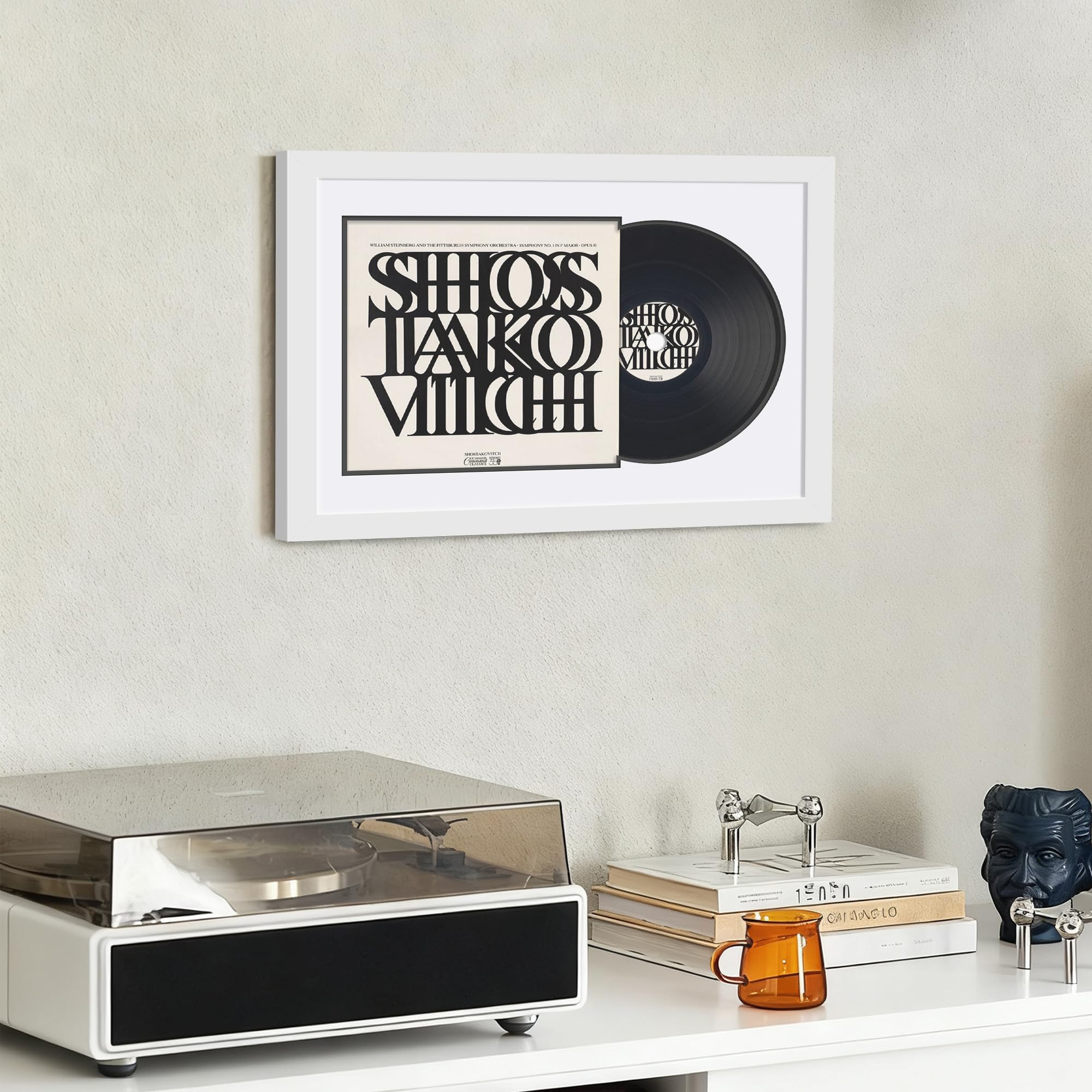 DUENPY Vinyl Record Display Frame 16x22 Inches Display Record Album and 12.5x12.5 Album Cover Art（Black Bottom Mat） Wall Mount
