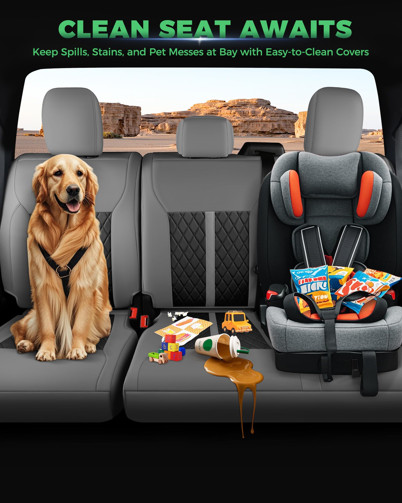 for Ford F150 Leather Seat Covers, Super Crew Cab XL XLT 2015-2020, F250 F350 F450 Super Duty Crew Cab 2017-2022,Custom Truck Seat Cover Full Set, Pickup Accessories, Black (Bucket Seat)