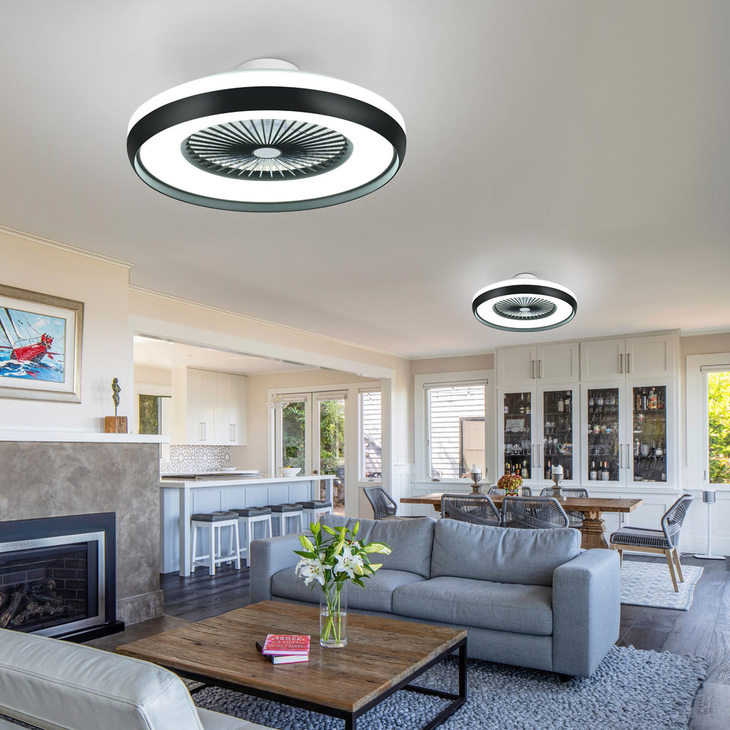 24" Bladeless Ceiling Fan with Light Remote, Smart LED Ceiling Fans with App Control, Modern Low Profile Dimmable Light Ceiling Fan for Bedroom Living Room Gold