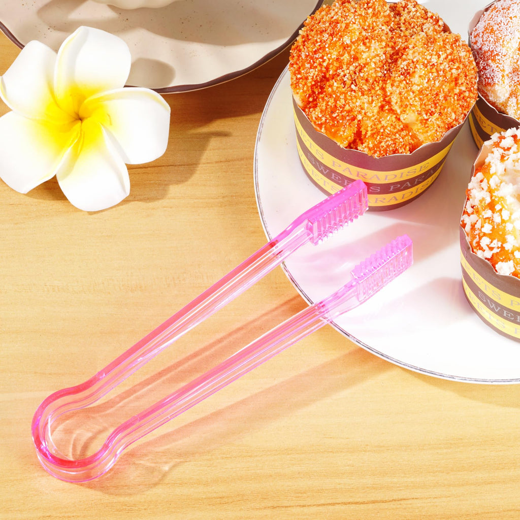 10 Pcs Plastic Buffet Serving Tongs, Clear Kitchen Tongs Mini Serving Utensil Tongs for Food Ice Salad Buffet Barbecue Cookies, 6.3 Inches