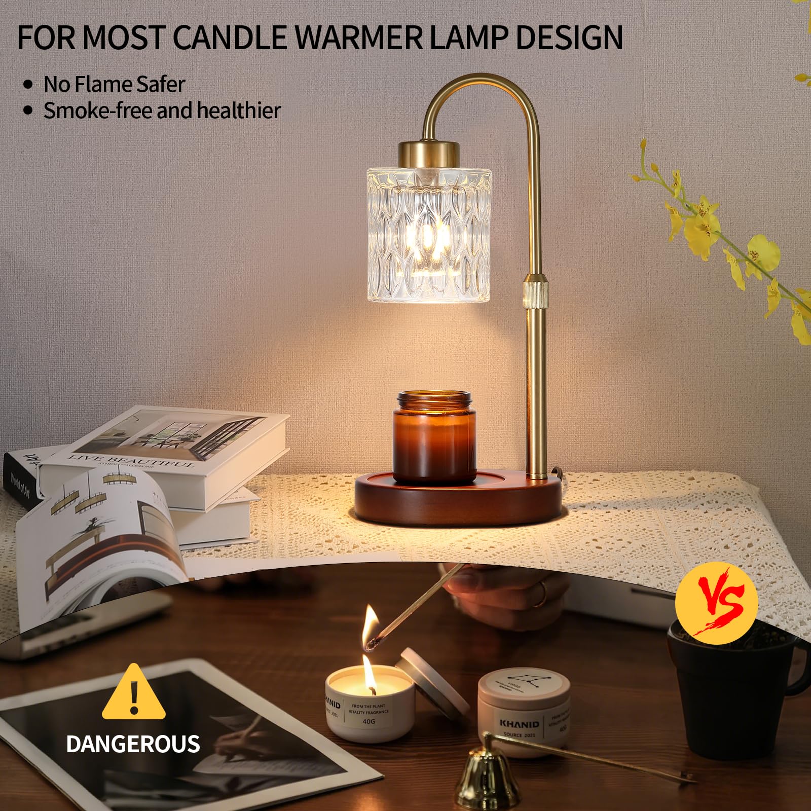 MEIXISUE Candle Warmer Lamp with Timer and Dimmer,Electric Amber Light Gifts for Women Melt Wax Warmer Lamp with 2 Bulbs for Candle Jars House Warming New Home Decor