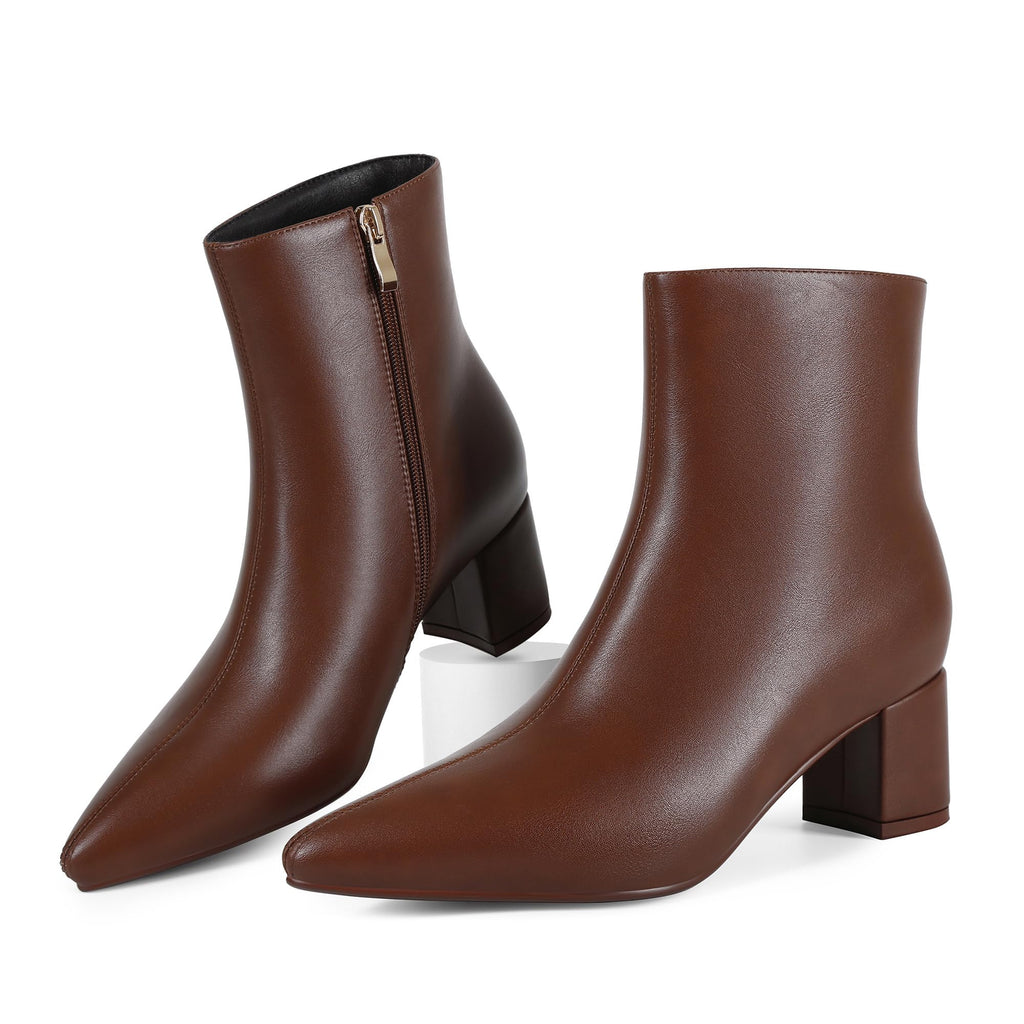 Women's Ankle Boots Pointed Toe Chunky Block Heel Short Boots for Women Low Heeled Booties