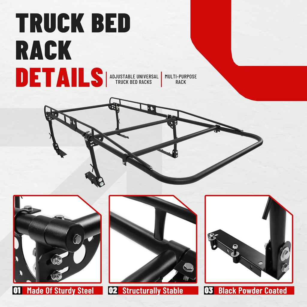 ECOTRIC 1000 LBS Adjustable 58"-69" Universal Truck Bed Rack Contractor Ladder Pickup Lumber Utility Kayak Full Size Rack 60"(W) x 138"(L) x 34"(H) (Notice:You Will Receive Two Packages for This Item)