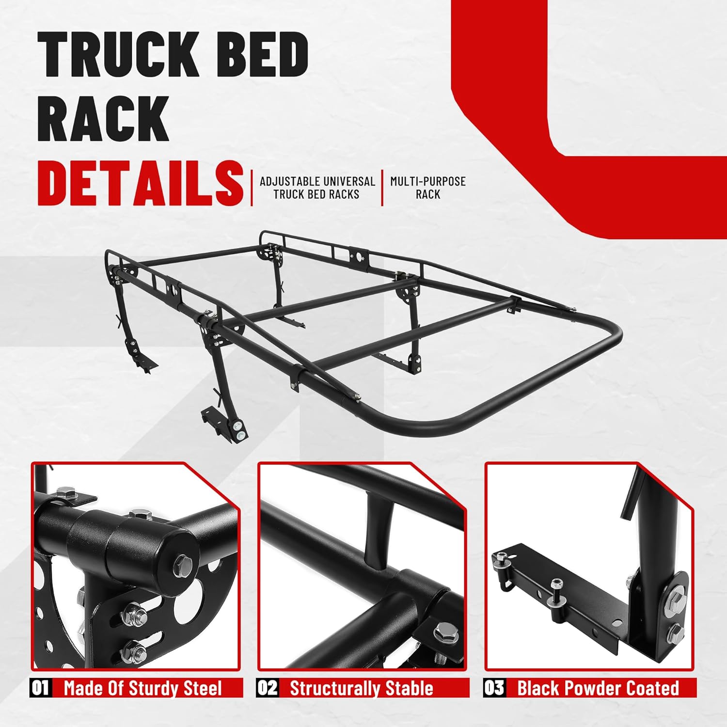 ECOTRIC 1000 LBS Adjustable 58"-69" Universal Truck Bed Rack Contractor Ladder Pickup Lumber Utility Kayak Full Size Rack 60"(W) x 138"(L) x 34"(H) (Notice:You Will Receive Two Packages for This Item)