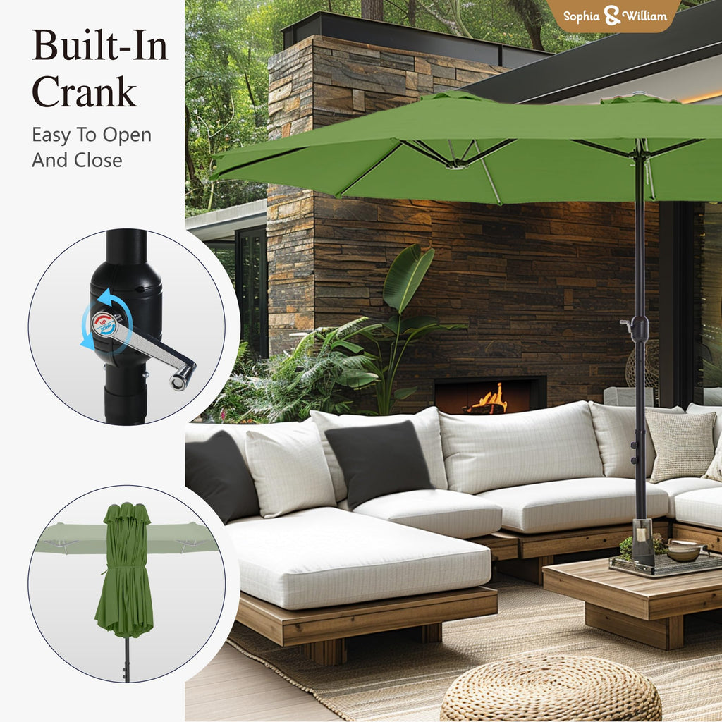 Sophia & William 15 ft Extra Large Patio Umbrella with Base Included, Rectangular Outdoor Umbrella Heavy Duty, Market Umbrella Double-sided Fade Resistant for Pool Garden Backyard, Beige