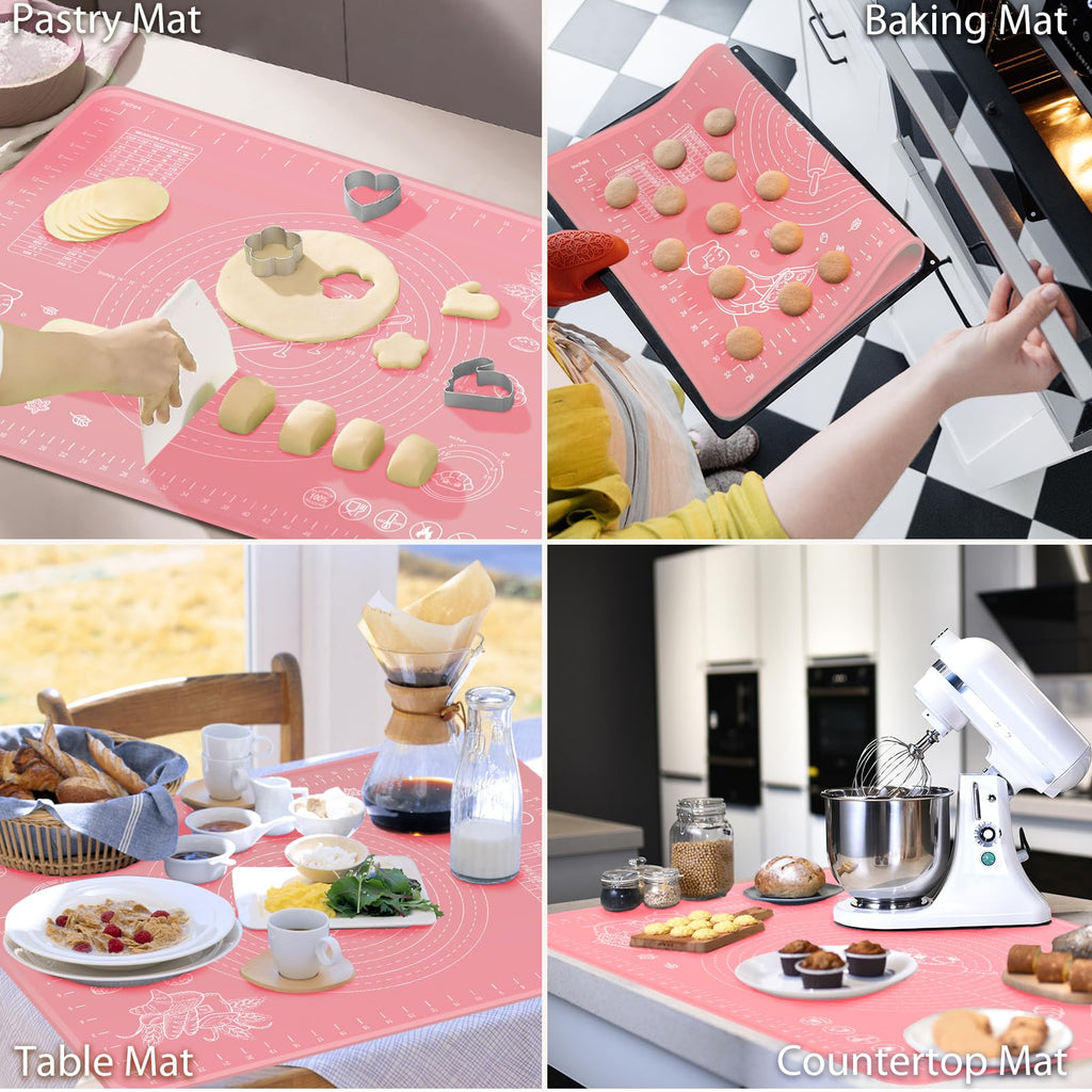 Silicone Baking Mat 24" x 16" Extra Thick Non-stick Pastry Mat with Measurements and Edge Heightening, Food Grade Silicone for Countertop Dough Rolling Making Bread, Cookies, Pizza, Fondant, Pasta