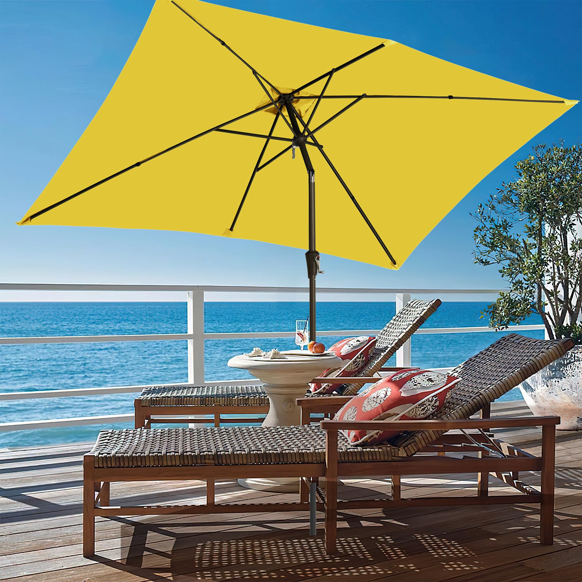 Ayge 6.5x10FT Rectangular Patio Umbrella Outdoor Table Umbrella w/Push Button Tilt & Crank Rectangle Market Umbrella UV Protection for Garden,Deck,Lawn,Yard & Pool,Beige