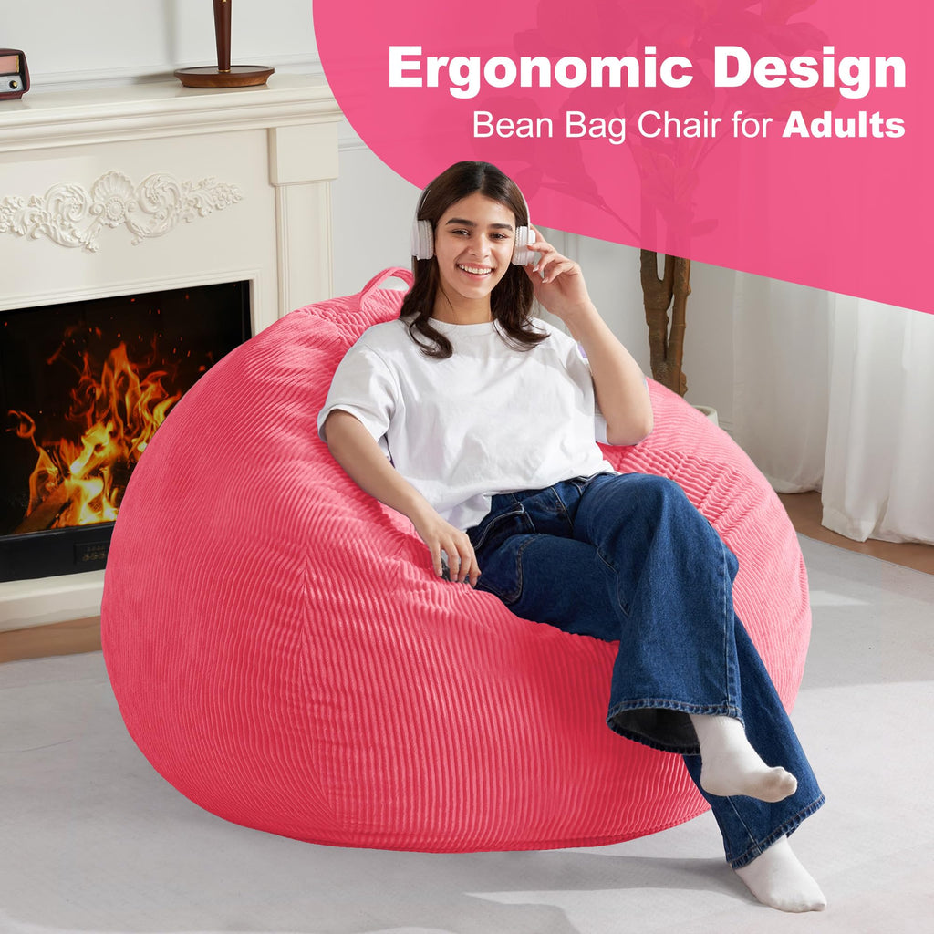 Homguava Bean Bag Chair,Teardrop Bean Bags Small Beanbag Chair with Memory Foam Filled and Ultra Soft Corduroy Cover for Living Room, Bedroom (Black 2FT)