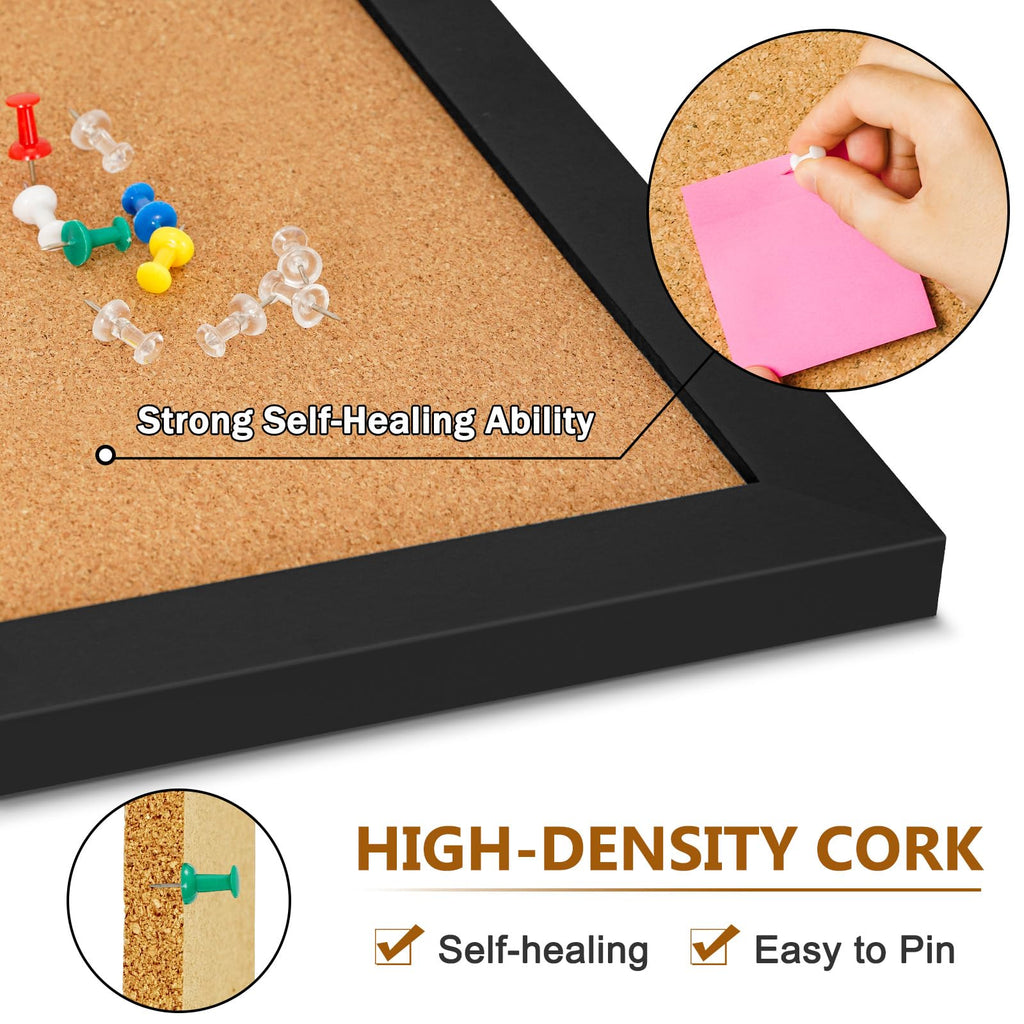 DOLLAR BOSS Black Cork Board with Linen Double-Sided 16''X 12'', Black Cork Boards for Walls, Wood Frame Bulletin Board Hanging Pin Board, Cork Board for Office Home School 1-Pack