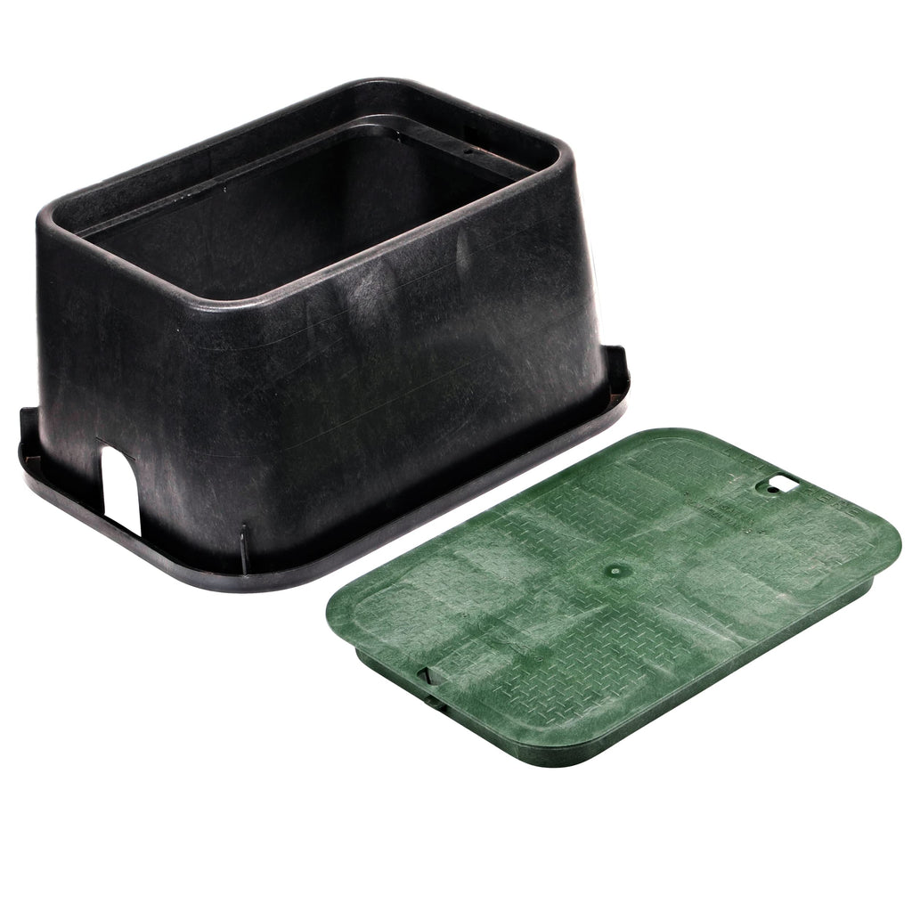NDS 117BC* 15 in. X 22 in. Rectangular Jumbo Valve Box and Cover, 12 in. Height, Irrigation Control Valve Lettering, Black Box, Green Overlapping Cover, Black/Green