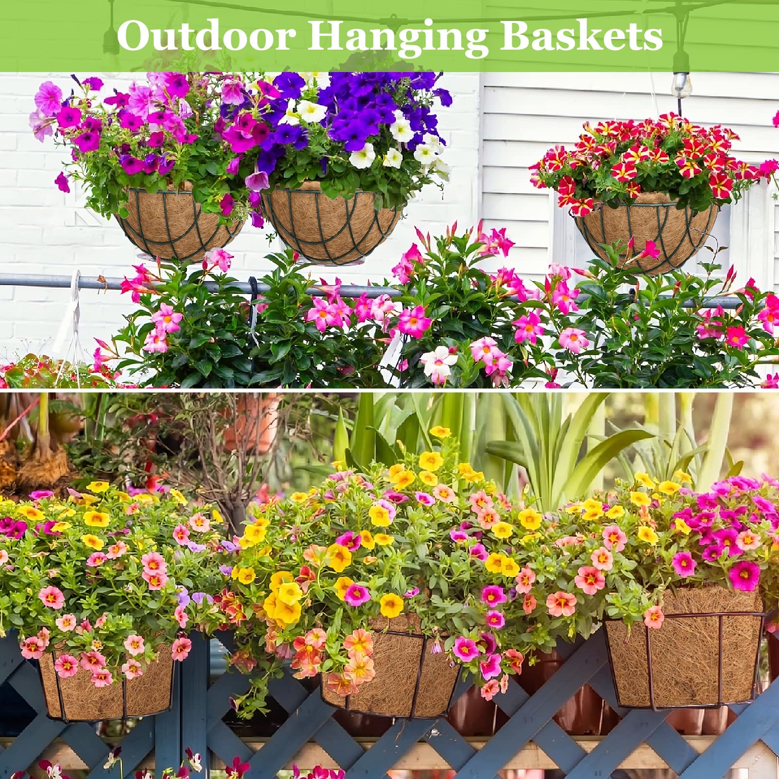 Riare 2 Pack 12 Inch Round Coco Liners Replacement, 100% Natural Coconut Coir Liners for Hanging Baskets, Garden Flower Vegetables Planter Pot, Window Box, Fence, Decks