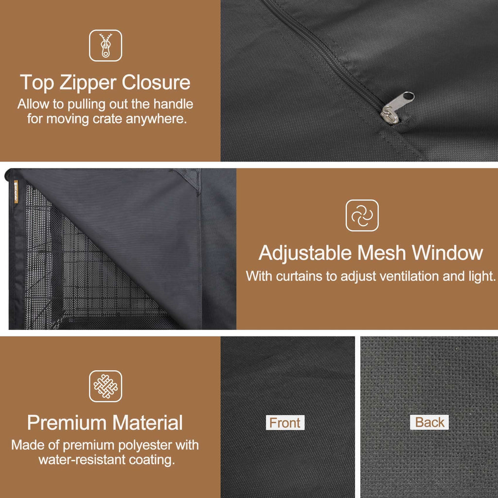 HiCaptain Dog Crate Cover 24.0" L x 18.0" W x 20.0" H with Breathable Mesh, Durable Heavy Duty Kennel Cover, Dual Zippered Panels, Windproof Waterproof UV-Resistant(Beige)
