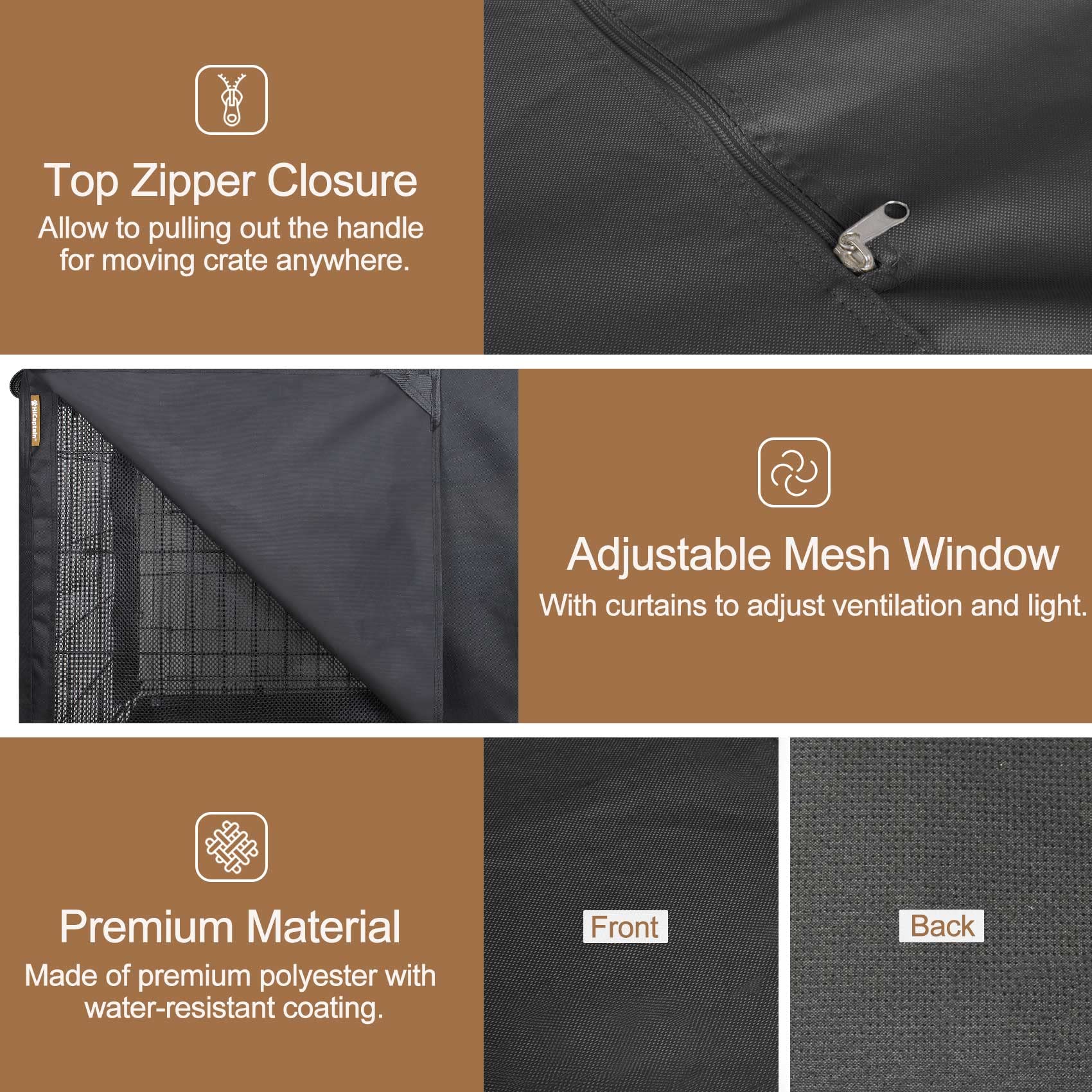 HiCaptain Dog Crate Cover 24.0" L x 18.0" W x 20.0" H with Breathable Mesh, Durable Heavy Duty Kennel Cover, Dual Zippered Panels, Windproof Waterproof UV-Resistant(Beige)