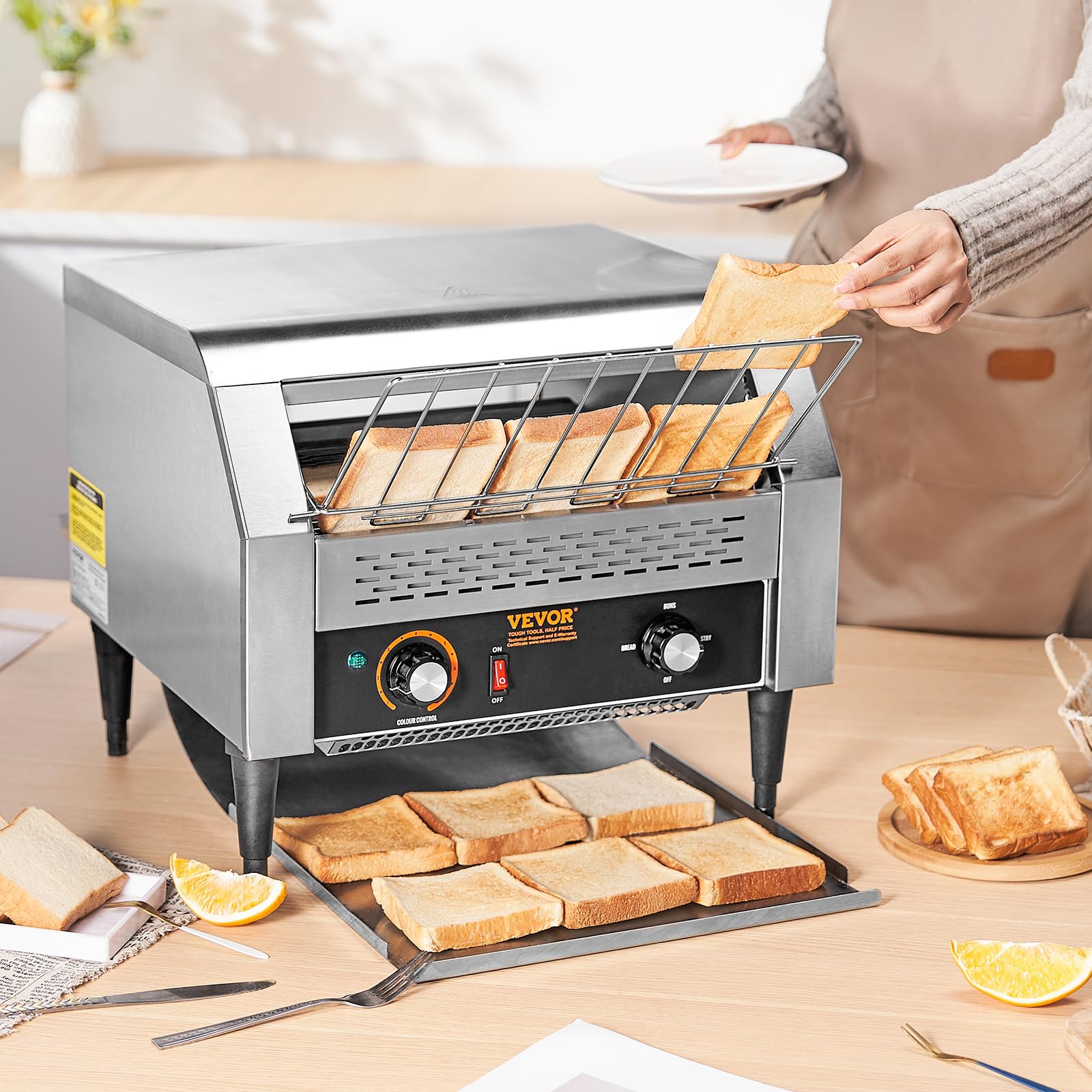 VEVOR Commercial Conveyor Toaster, 300 Slices/Hour, Heavy Duty Stainless Steel, Electric Restaurant Toaster for Toast, Bun, Bagel, Bread