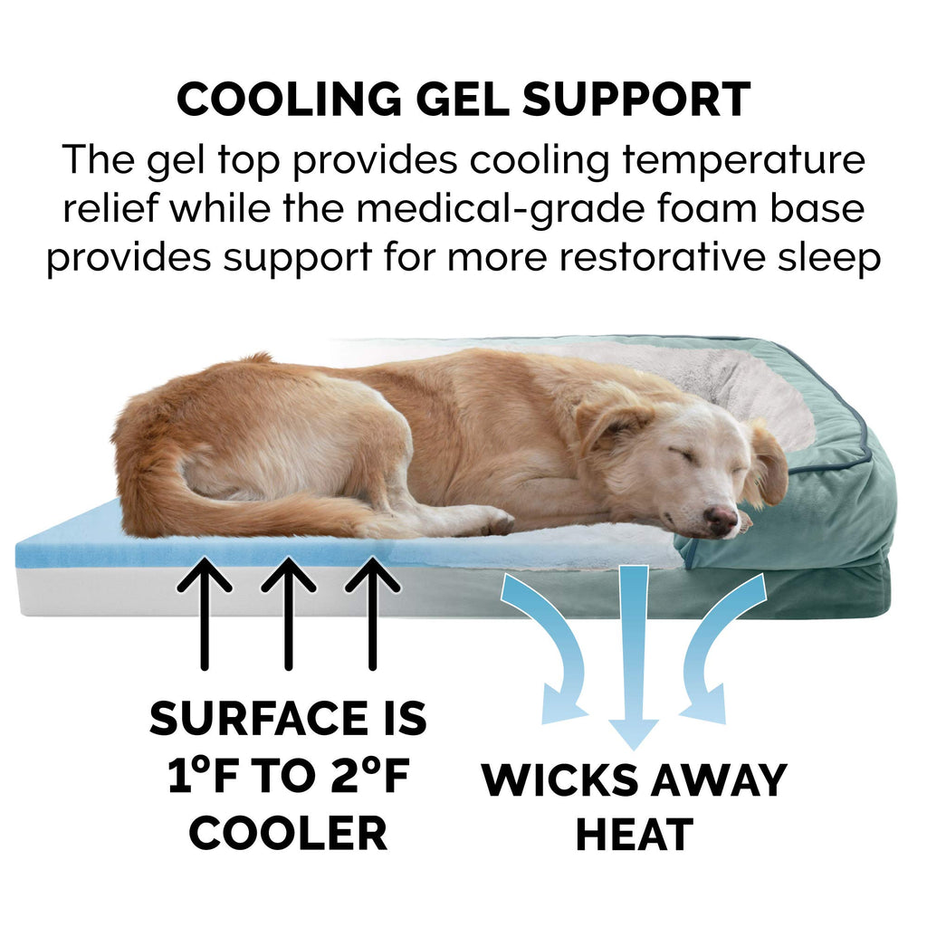 Furhaven Cooling Gel Dog Bed for Medium/Small Dogs w/ Removable Bolsters & Washable Cover, For Dogs Up to 35 lbs - Plush & Velvet Waves Perfect Comfort Sofa - Brownstone, Medium