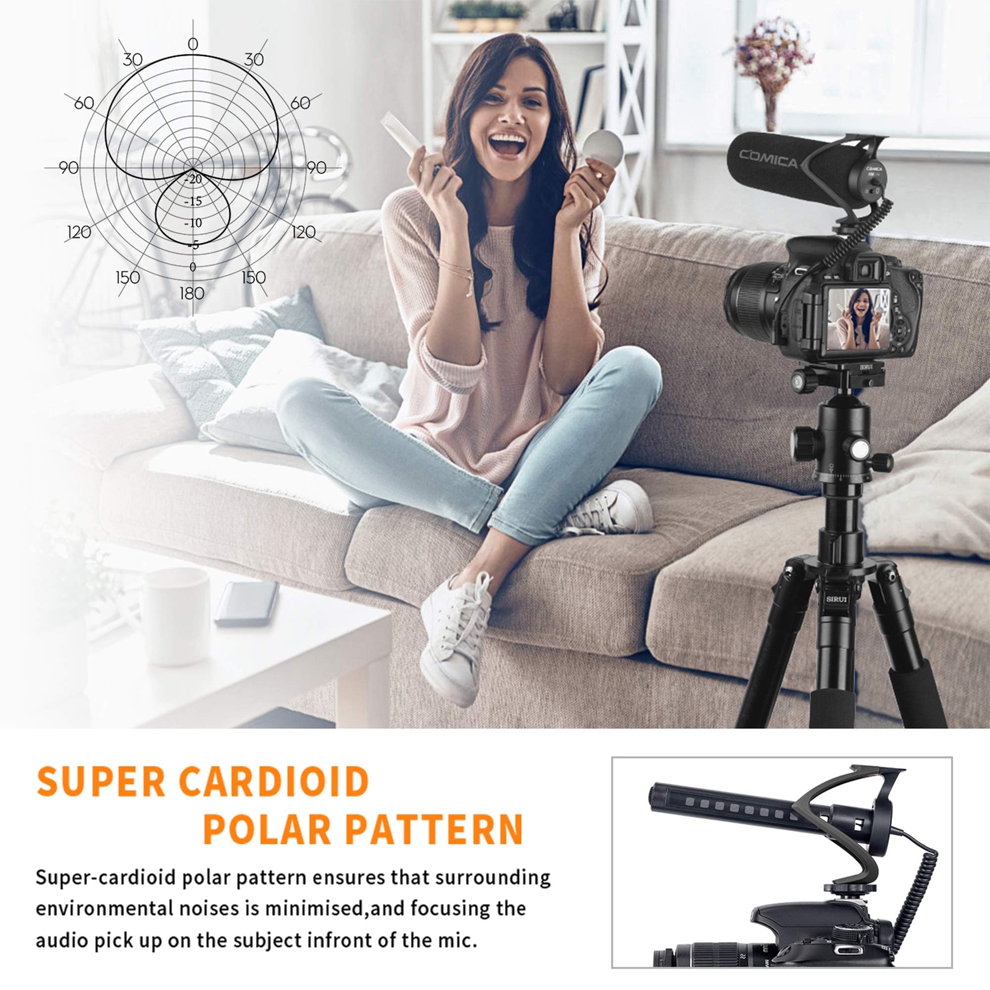 COMICA CVM-V30 LITE Video Microphone,Super-Cardioid Condenser On-Camera Shotgun Microphone for Canon Nikon Sony Panasonic DSLR Cameras,Mic for iPhone Android Smartphone with 3.5mm Jack(Black)