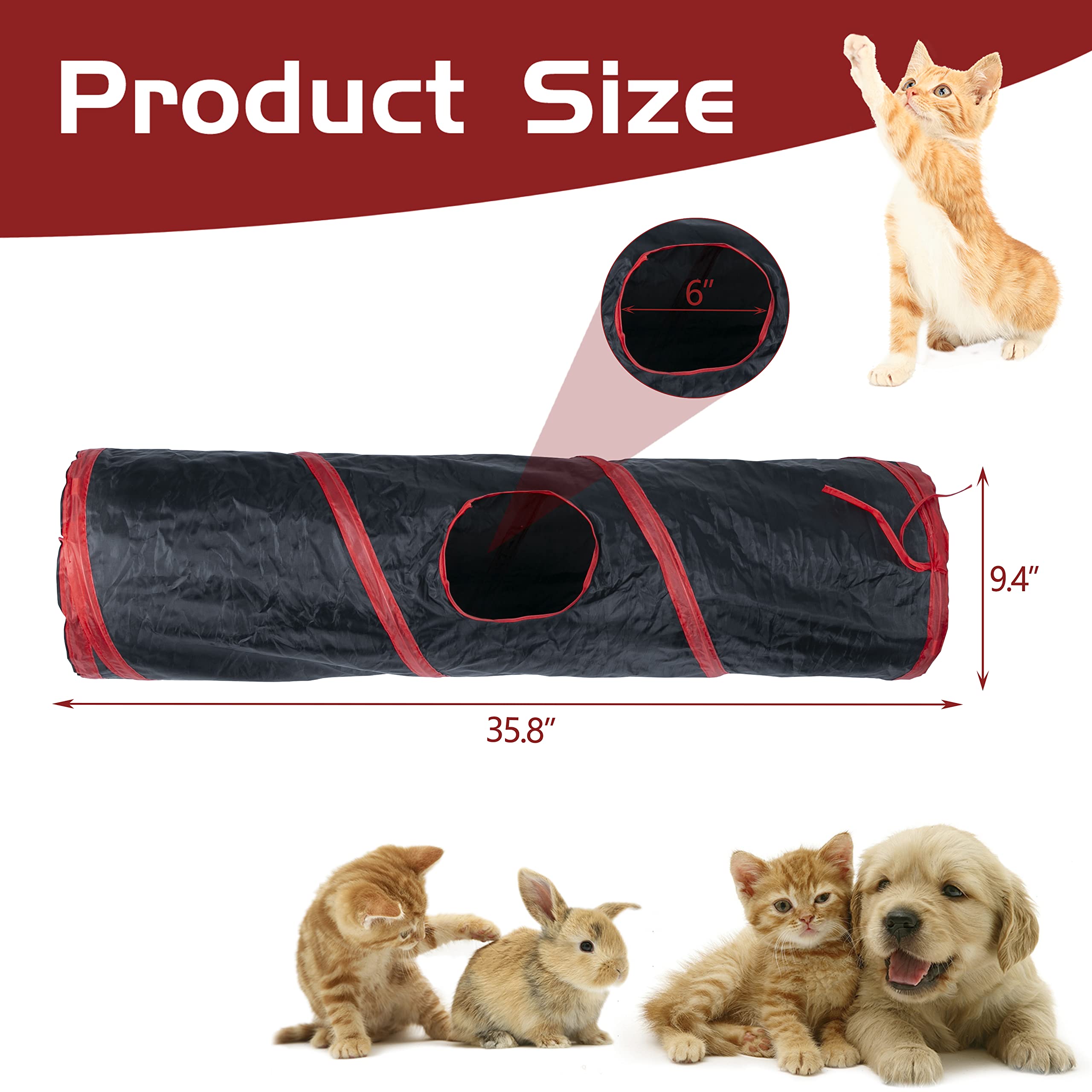 Sheldamy Cat Tunnel, 2-Way Collapsible Play Tunnel, Interactive Toy Maze for Small Animals, Suitable for Kittens, Puppies, Rabbits, Ferrets, Blue & Black