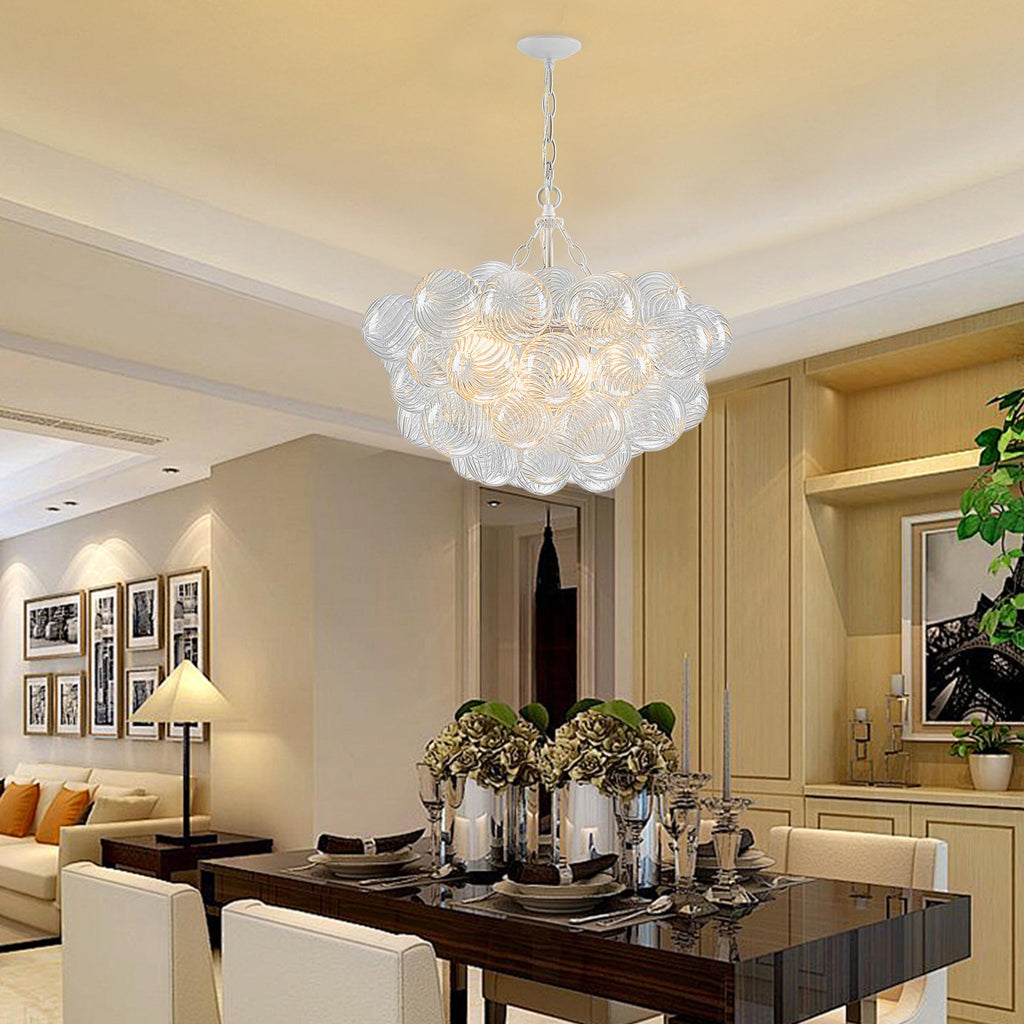 Longree Bubble Glass Ball Chandelier White 20" Dia Pendant Light | Swirled Glass Globe, for Dining Room Kitchen Bathroom Entry Bedroom